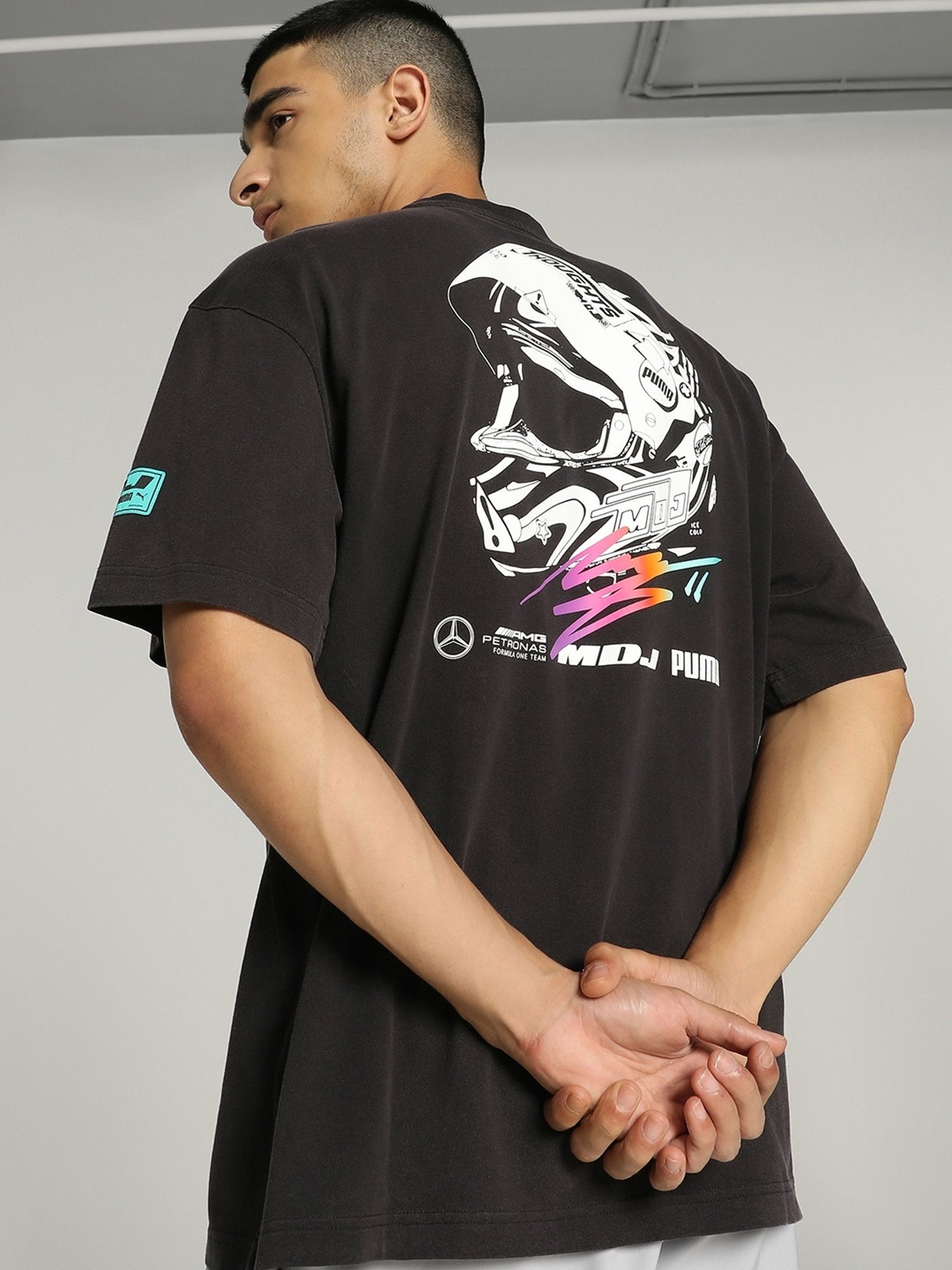Puma Mercedes-AMG Petronas Formula 1 Black Cotton Relaxed Fit Printed T-Shirt