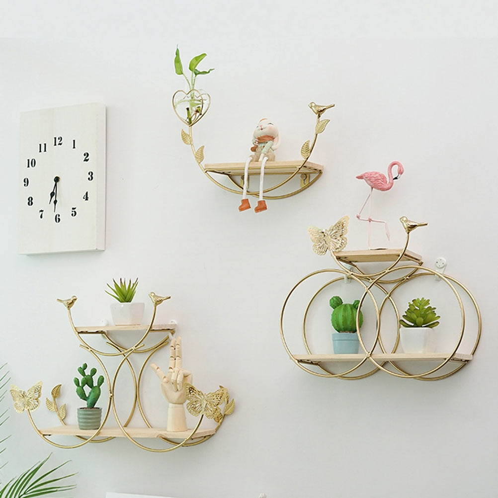 1pc Iron Wall-mounted Storage Rack Sundries Holder Nordic Wall Shelf (Golden)