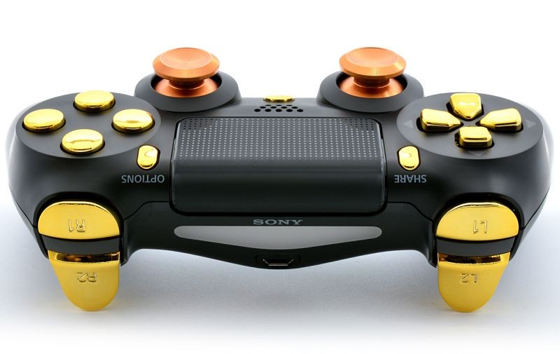 Black/Gold Ps4 PRO Rapid Fire Custom Modded Controller with Aluminum Thumbsticks 40 Mods for COD BO3, Infinite Warfare, Destiny, Ghosts Quick Scope Auto Run Sniper Breath & More