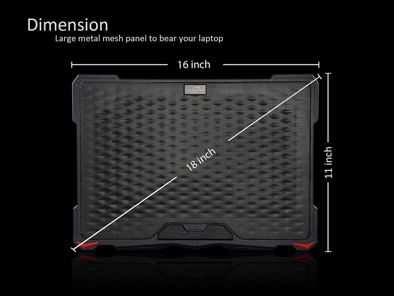 AICHESON Laptop Cooling Pad 5 Fans Up to 17.3 Inch Heavy Notebook Cooler, LED Lights, 2 USB Ports, S035