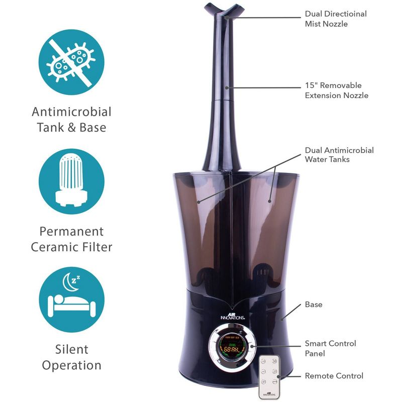 Air Innovations 2.15 Gal Ultrasonic Cool Mist Humidifier with Aroma Tray Black