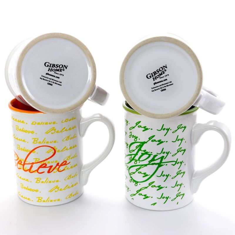 Gibson Home 16oz 4pk Stoneware Inspirational Words Assorted Mugs