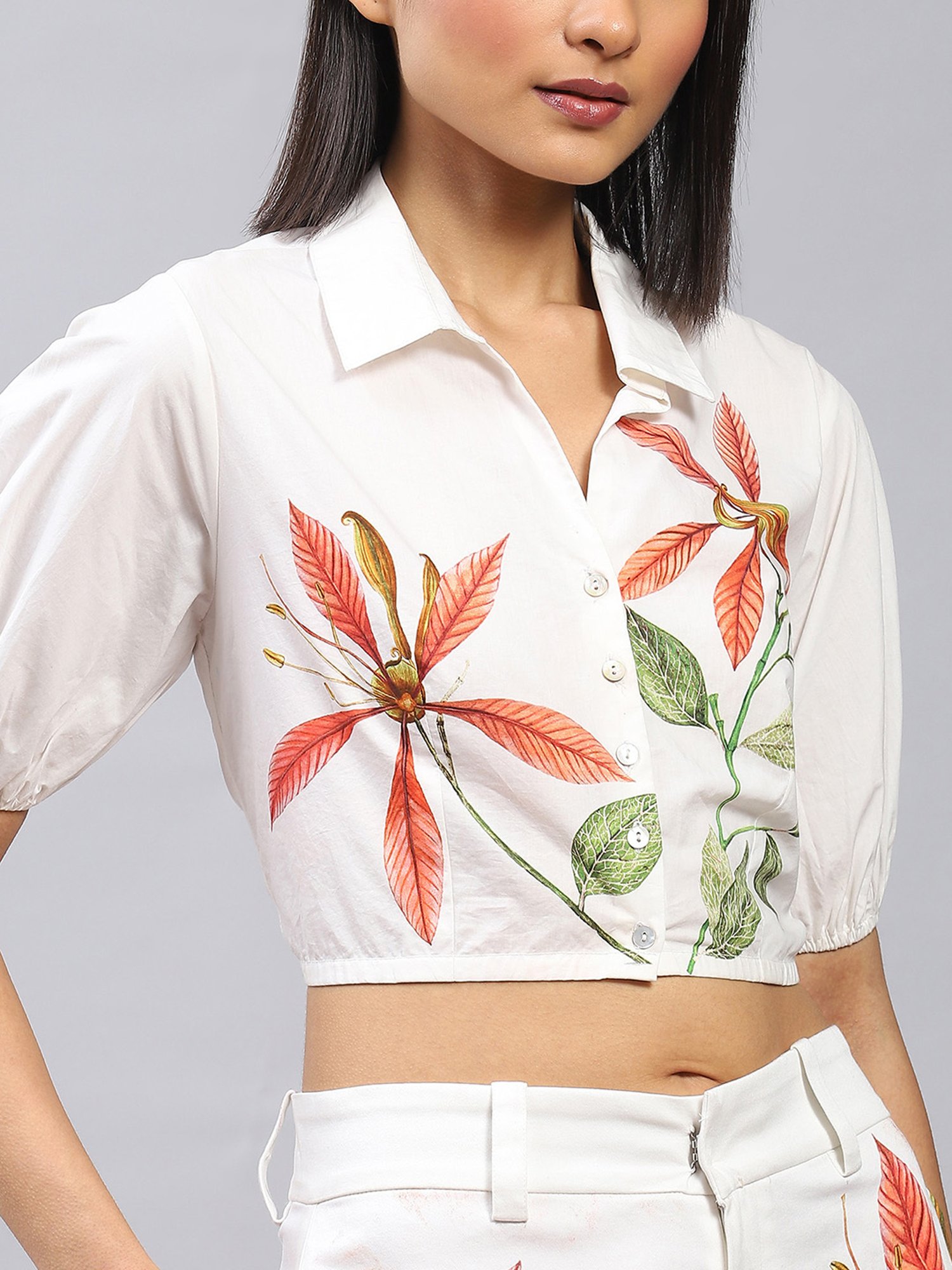 Label Ritu Kumar White Floral Top With Shorts