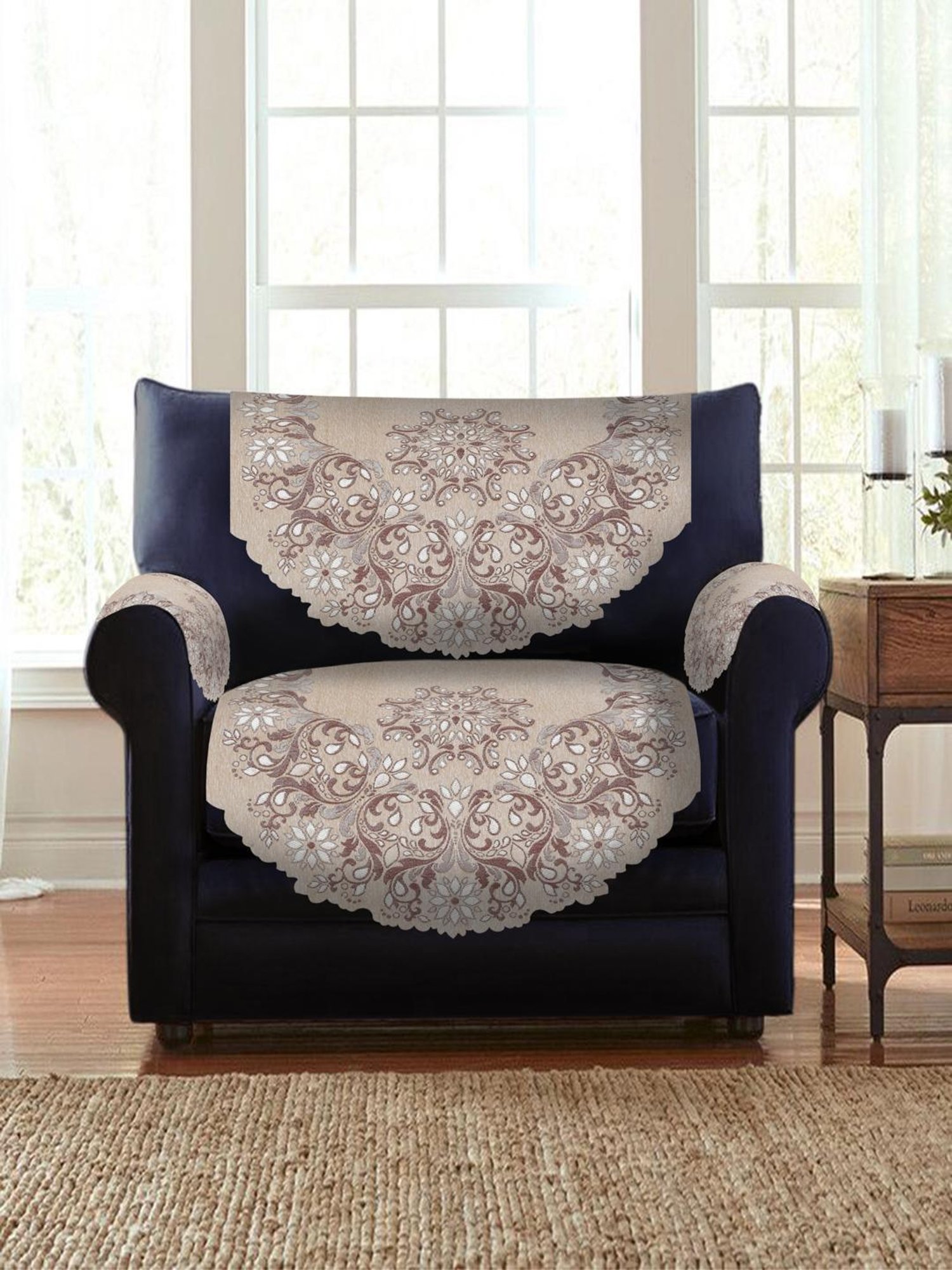 HOSTA HOMES Woven Grey & Brown 5 Seater With Arm Rest Sofa Cover