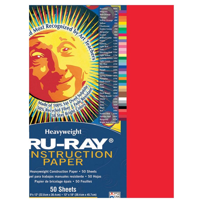 Tru-Ray Sulphite Construction Paper, 18 x 24 Inches, Festive Red, 50 Sheets