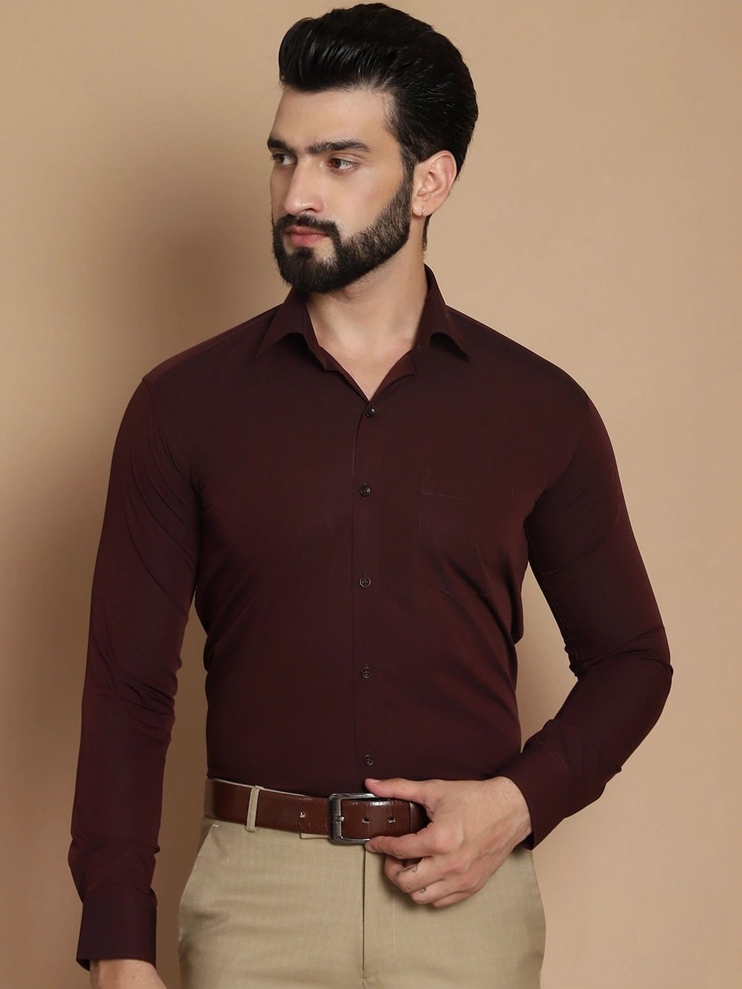 Tag 7 Maroon Cotton Regular Fit Shirt