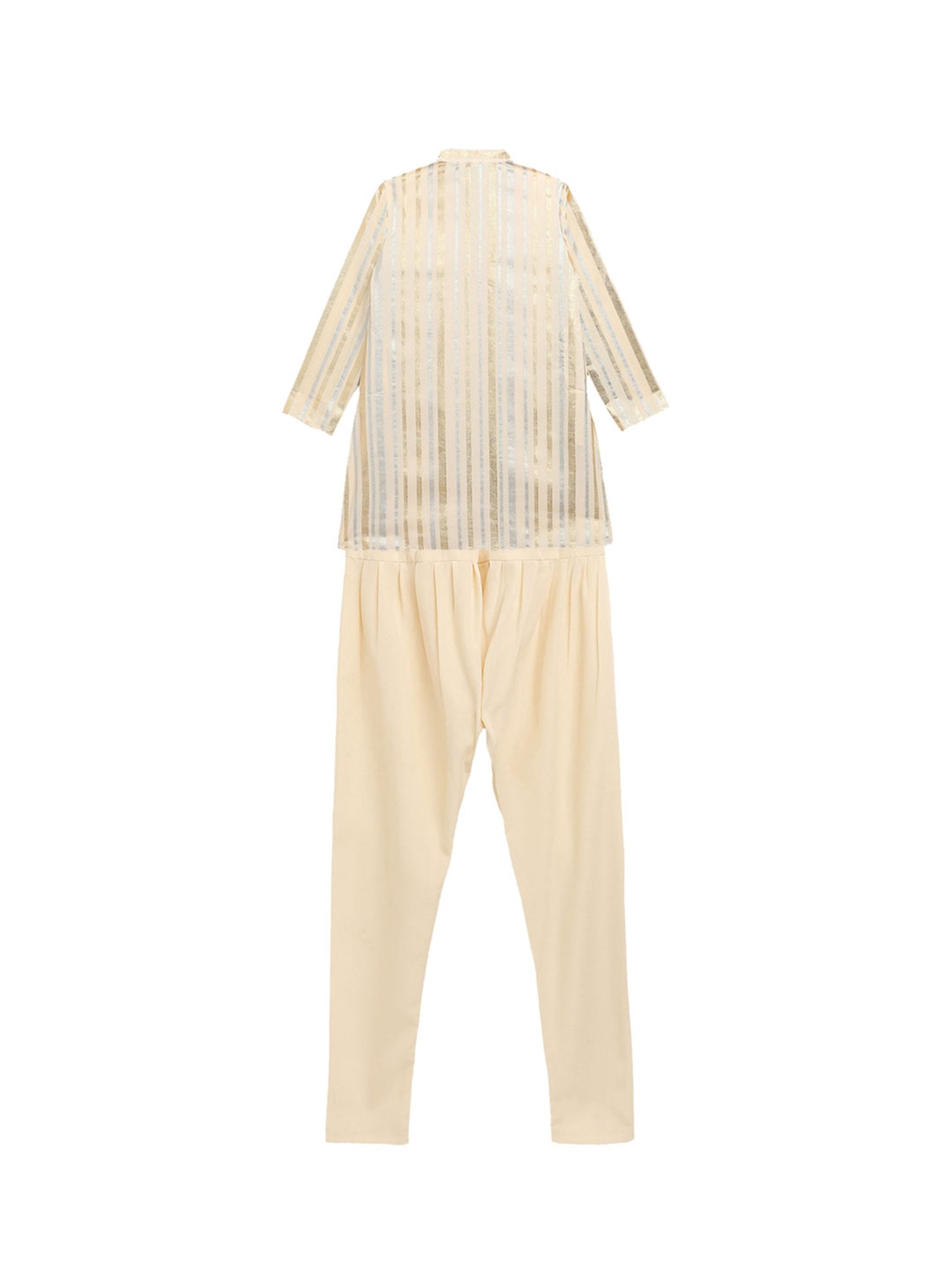 Ahalyaa Kids Beige Striped Kurta with Churidars