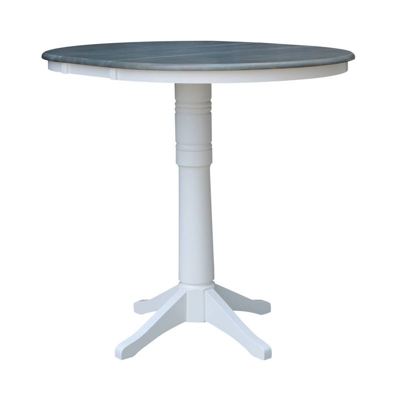 36" Bar Height Morse Round Top Pedestal Drop Leaf Dining Table White/Heather Gray - International Concepts