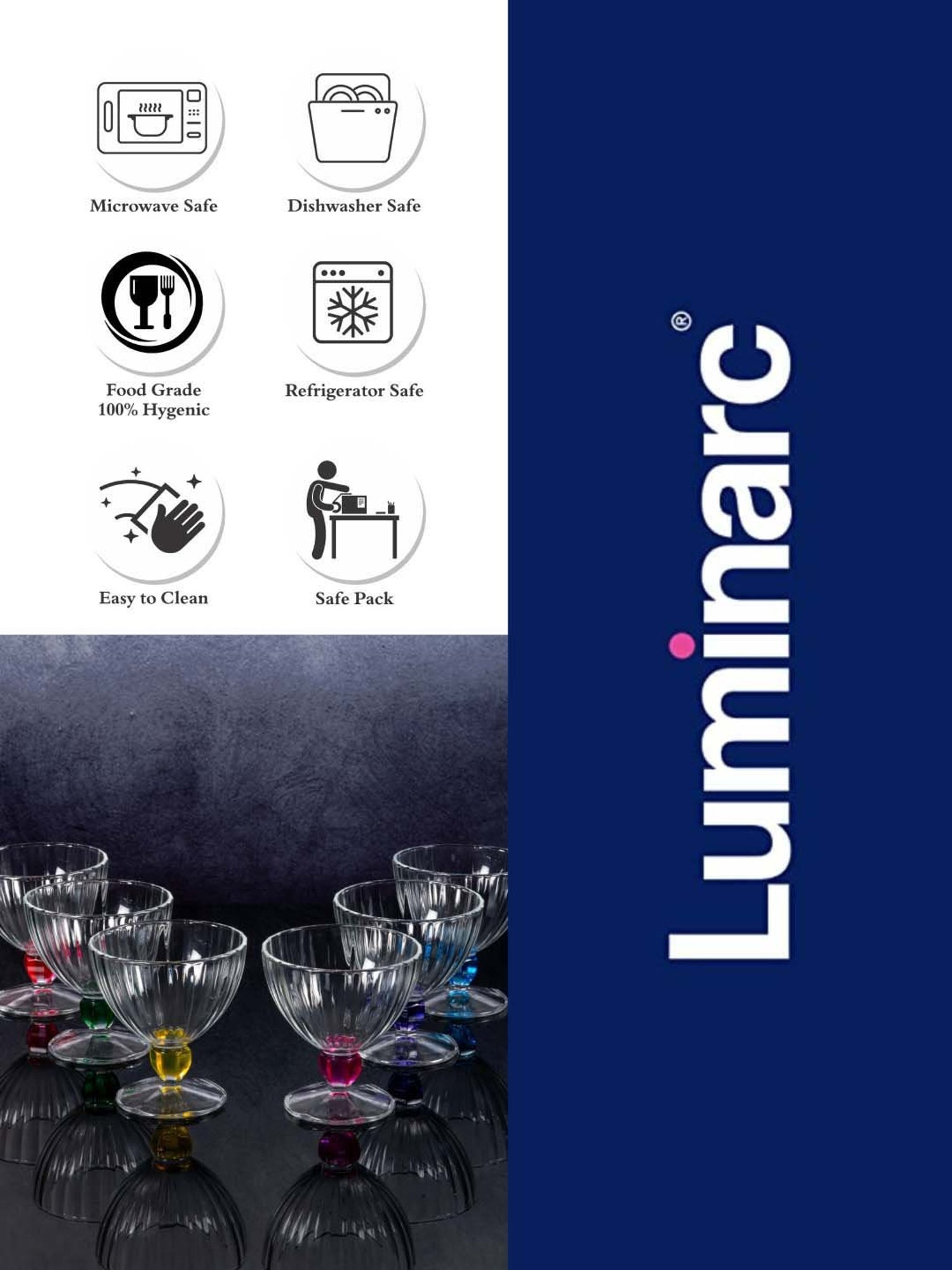 Luminarc Multicolor Glass Ice-Cream Bowl - Set of 6