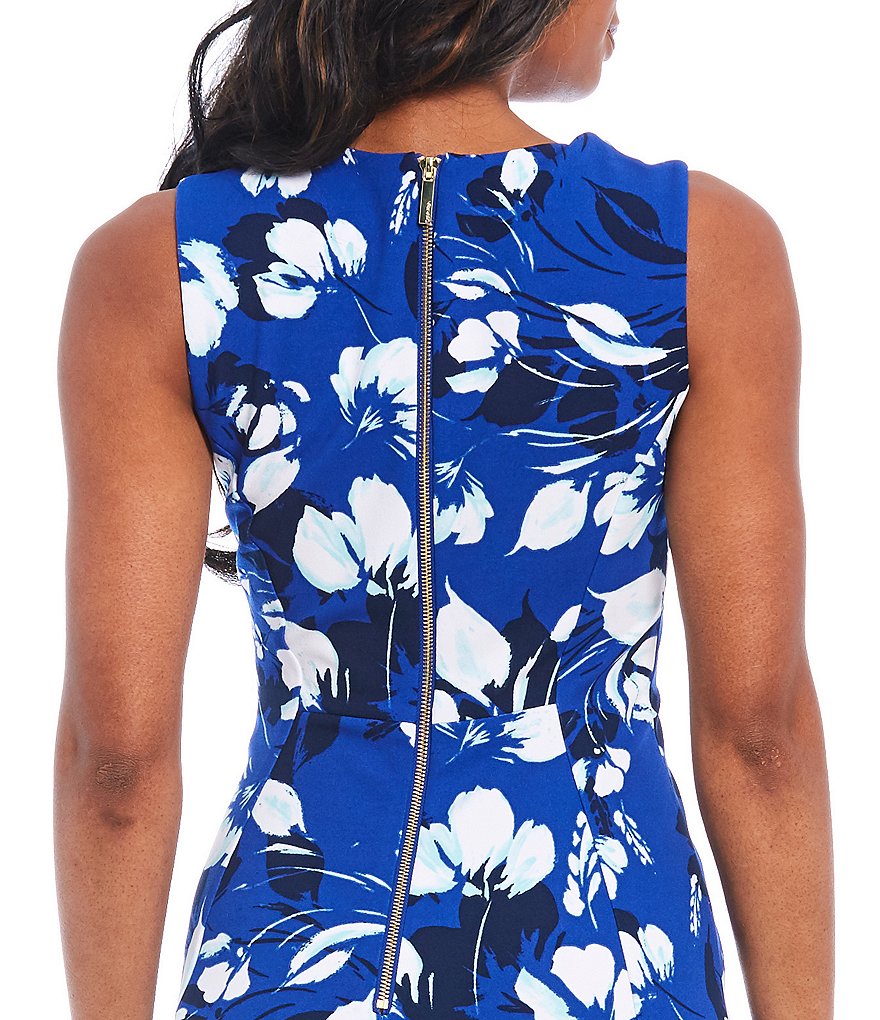 Calvin Klein Floral Print Sleeveless Scuba Sheath Dress