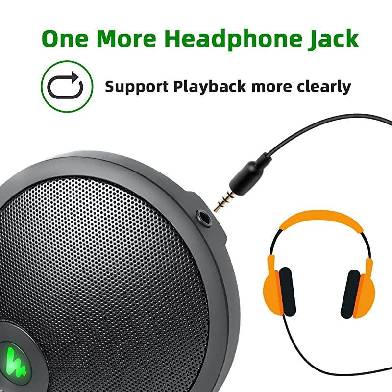 USB Conference Computer Microphone,  AU-BM10 Metal Boundary Desktop Mic with Mute and Headphone Jack Omni-Directional Plug & Play PC Mic for Windows, Mac, Meeting, Skype