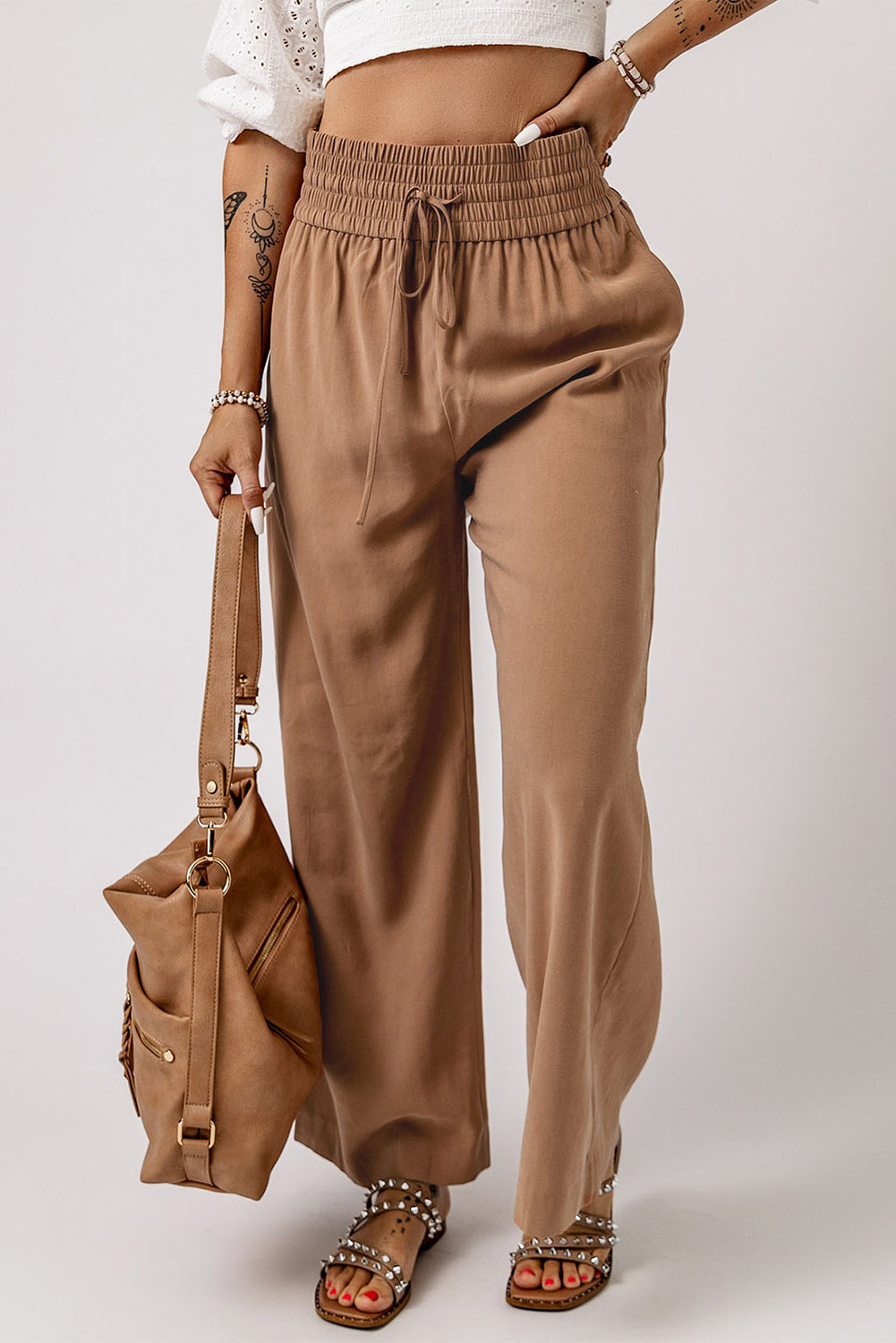 Karen Kane Cropped Wide Leg Linen Blend Striped Pants