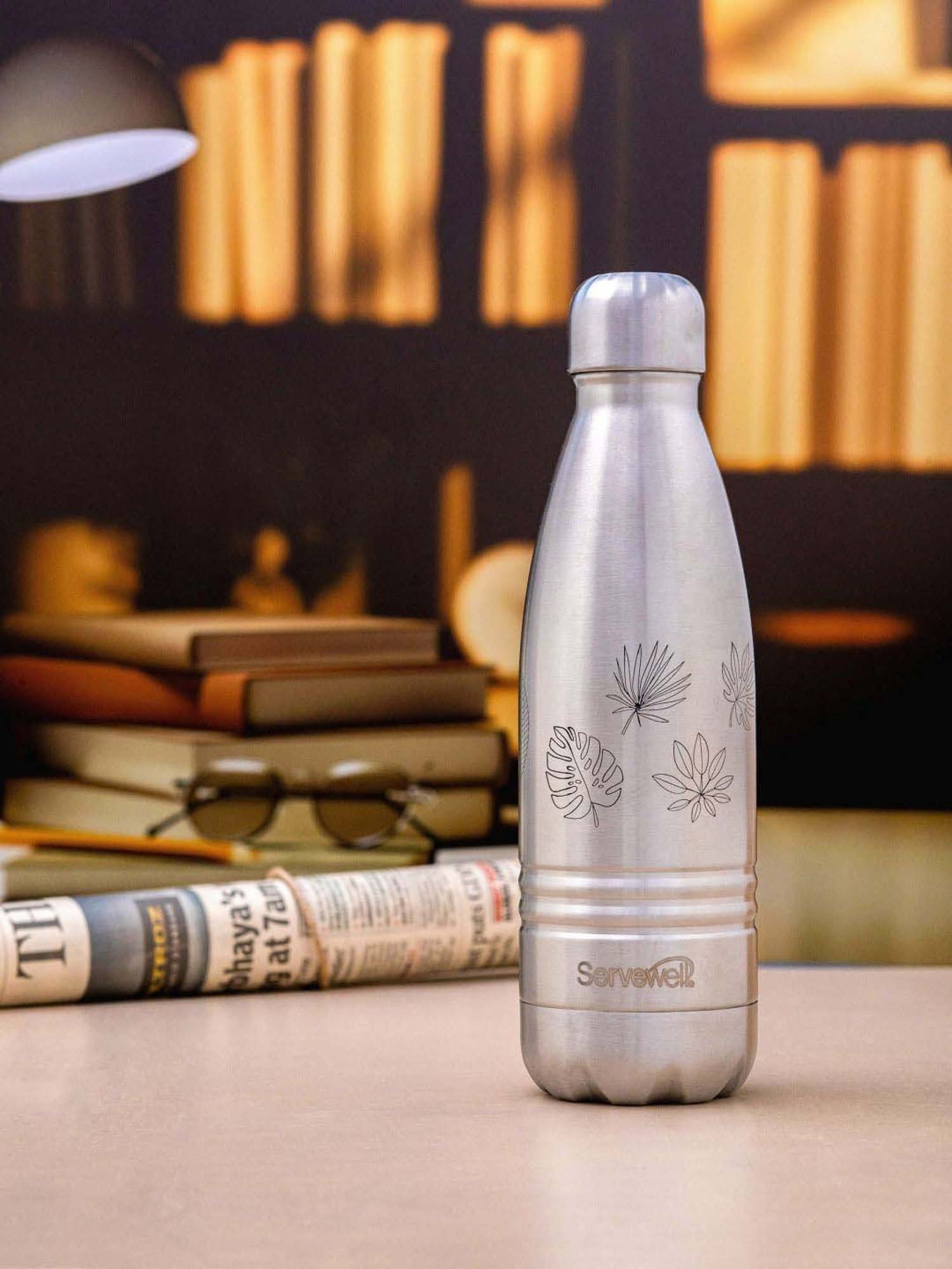 Servewell Indus Silver Stainless Steel Autumn Printed Vacuum Bottle (0.5 L)