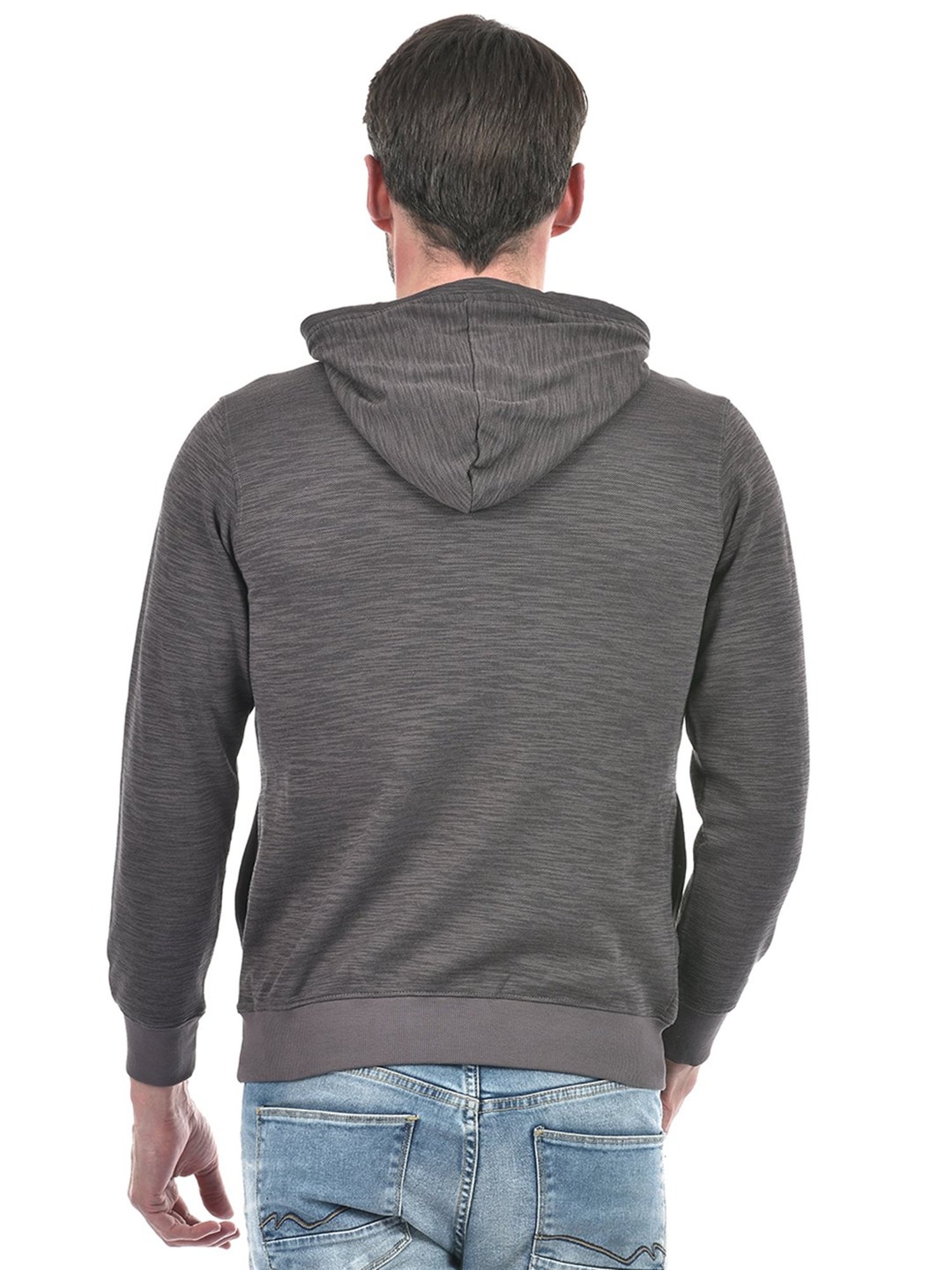 Integriti Dark Grey Regular Fit Self Design Hooded Sweatshirt