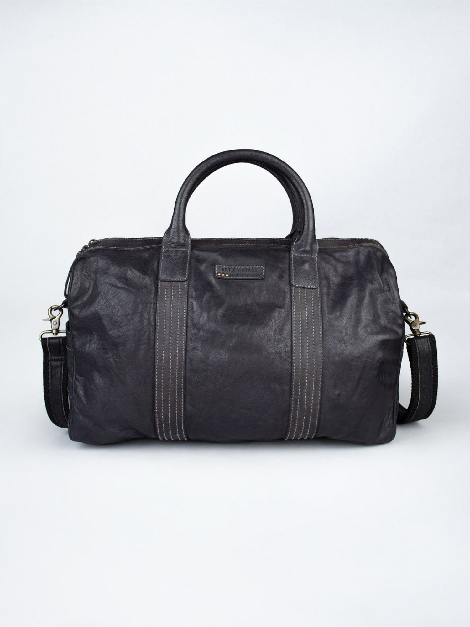 Art N Vintage Alexander Black Leather Solid Extra Large Duffle Bag