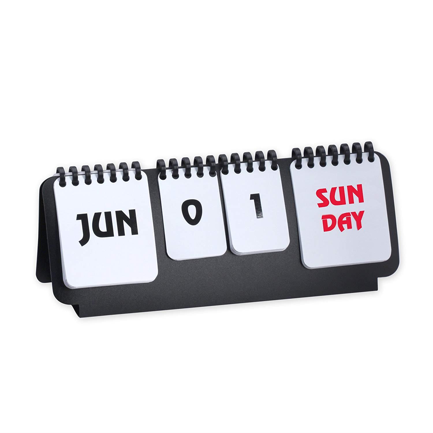 Marketing Innovations Intl Flip Chart Perpetual Calendar Desk Accessory Black/White Color