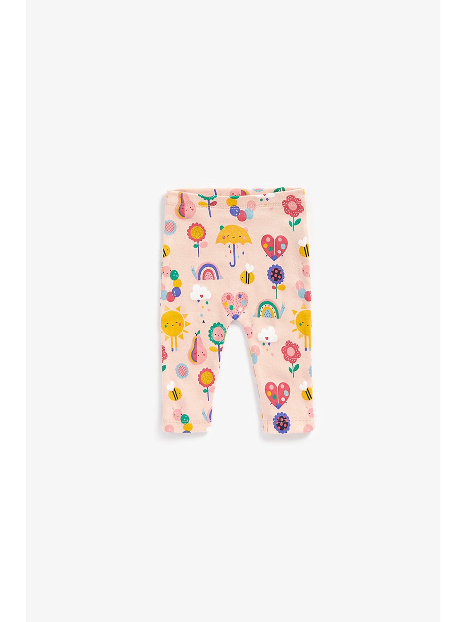 Mothercare Kids White & Peach Embroidered Full Sleeves Top with Leggings