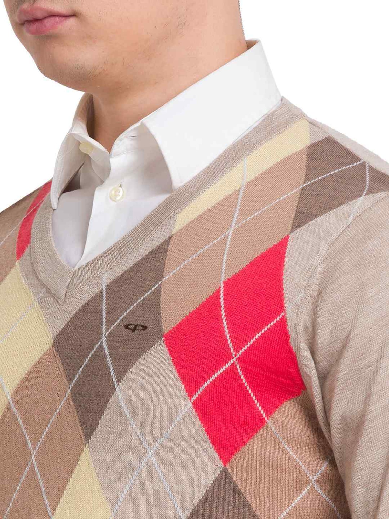 ColorPlus Beige Tailored Fit Self Pattern Sweater