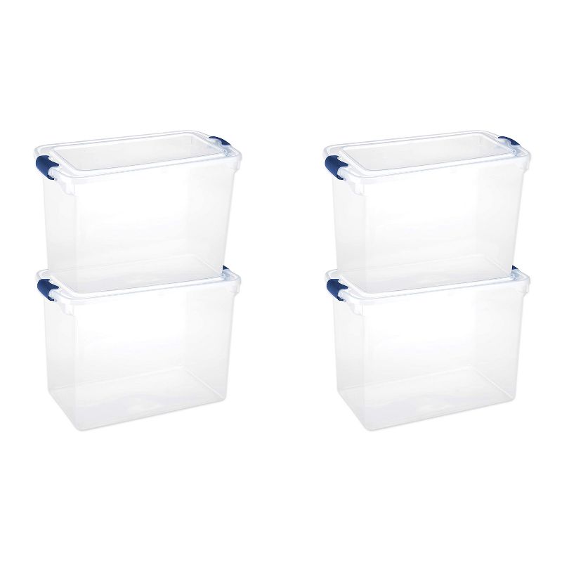 Homz Heavy Duty Modular Stackable Storage Tote Containers with Latching Lids, 15.5 Quart Capacity, Clear, 4 Pack