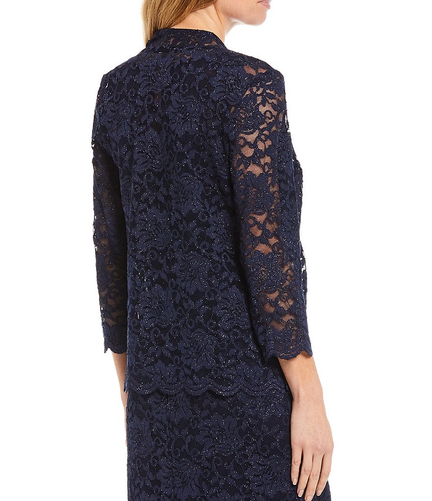Marina Stretch Glitter 3/4 Sleeve Lace 2-Piece Jacket Dress