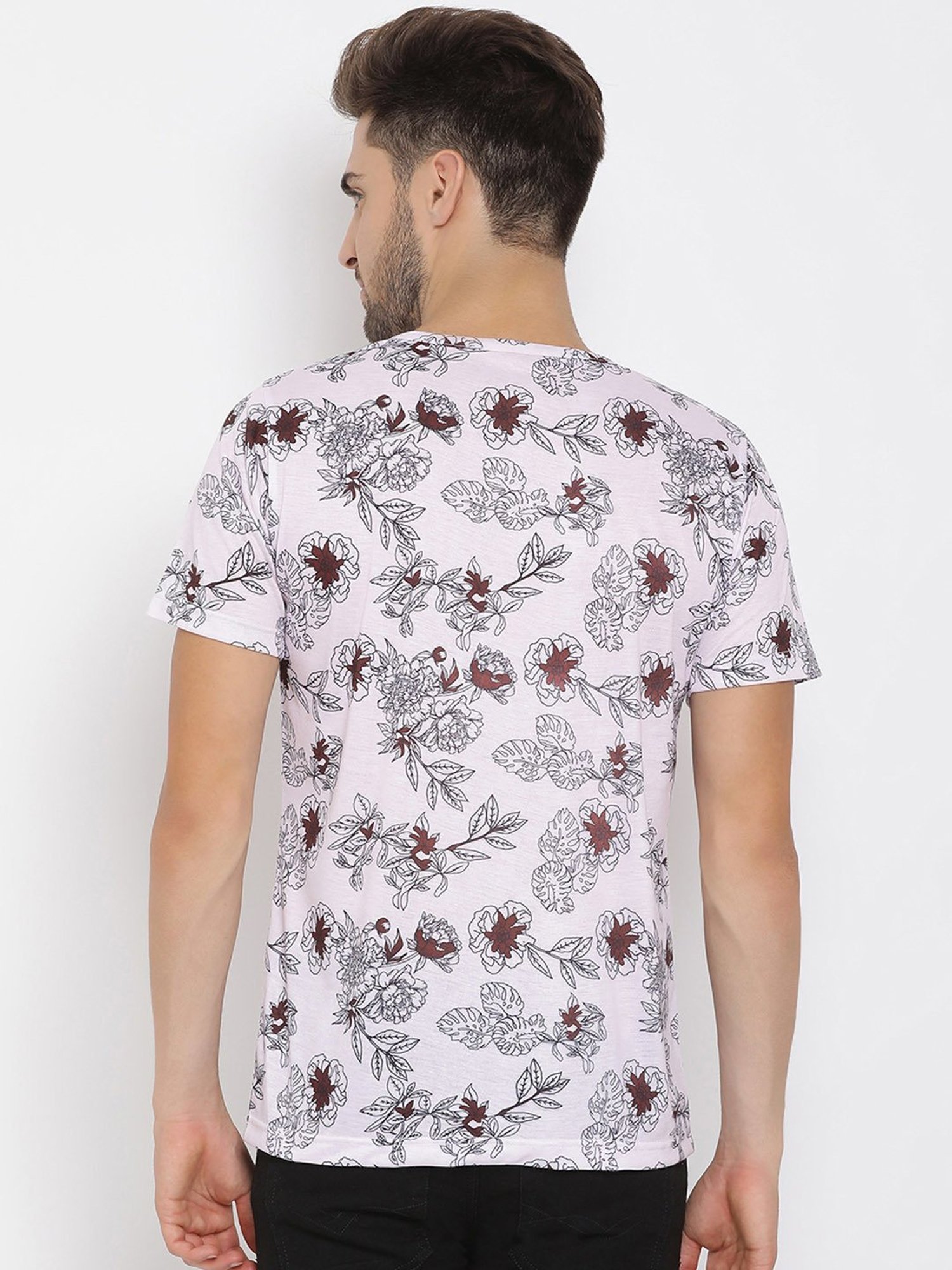 Hangup Plus White Regular Fit Printed Henley T-Shirt