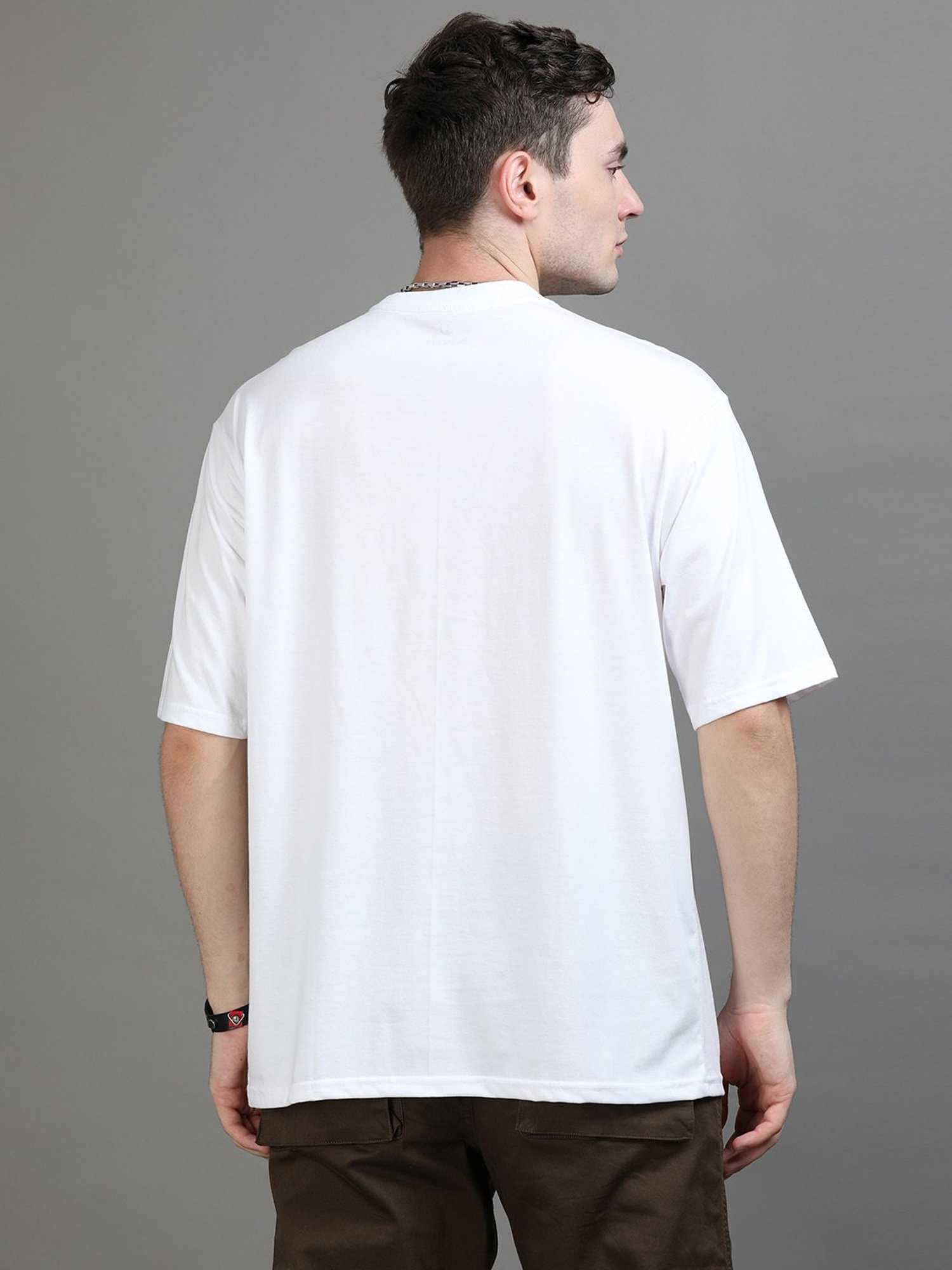 Bushirt White Regular Fit Cotton Oversize Crew T-Shirt