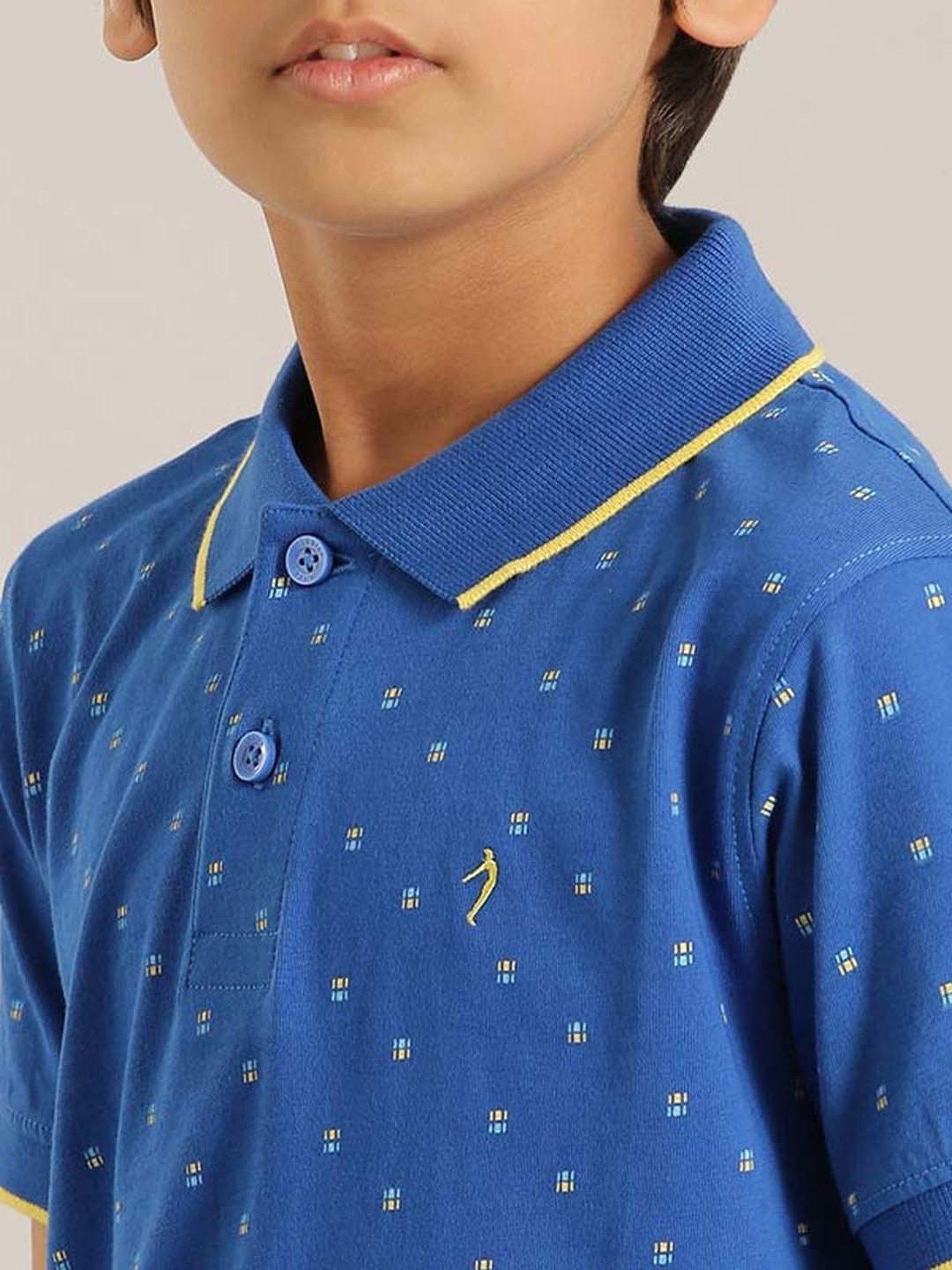 Indian Terrain Kids Blue Cotton Printed Polo T-Shirt