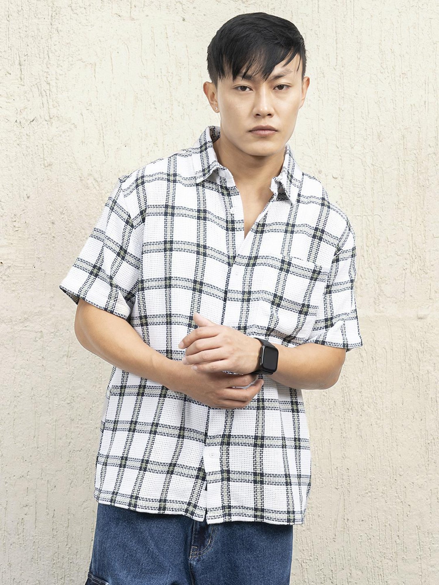 Hubberholme Men Cotton Short Sleeves Oversized Checked Shirt 1