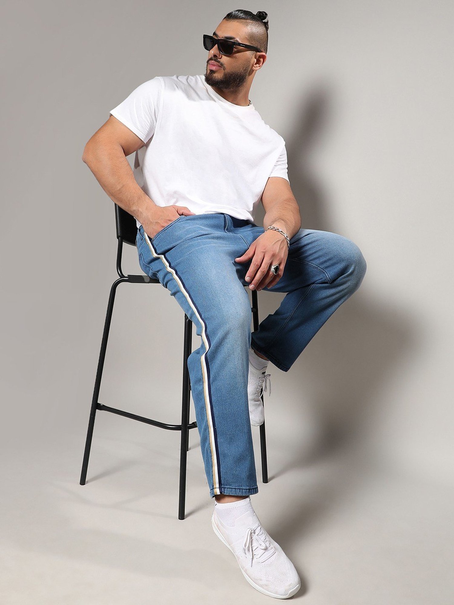 Instafab Plus Blue Regular Fit Striped Plus Size Jeans