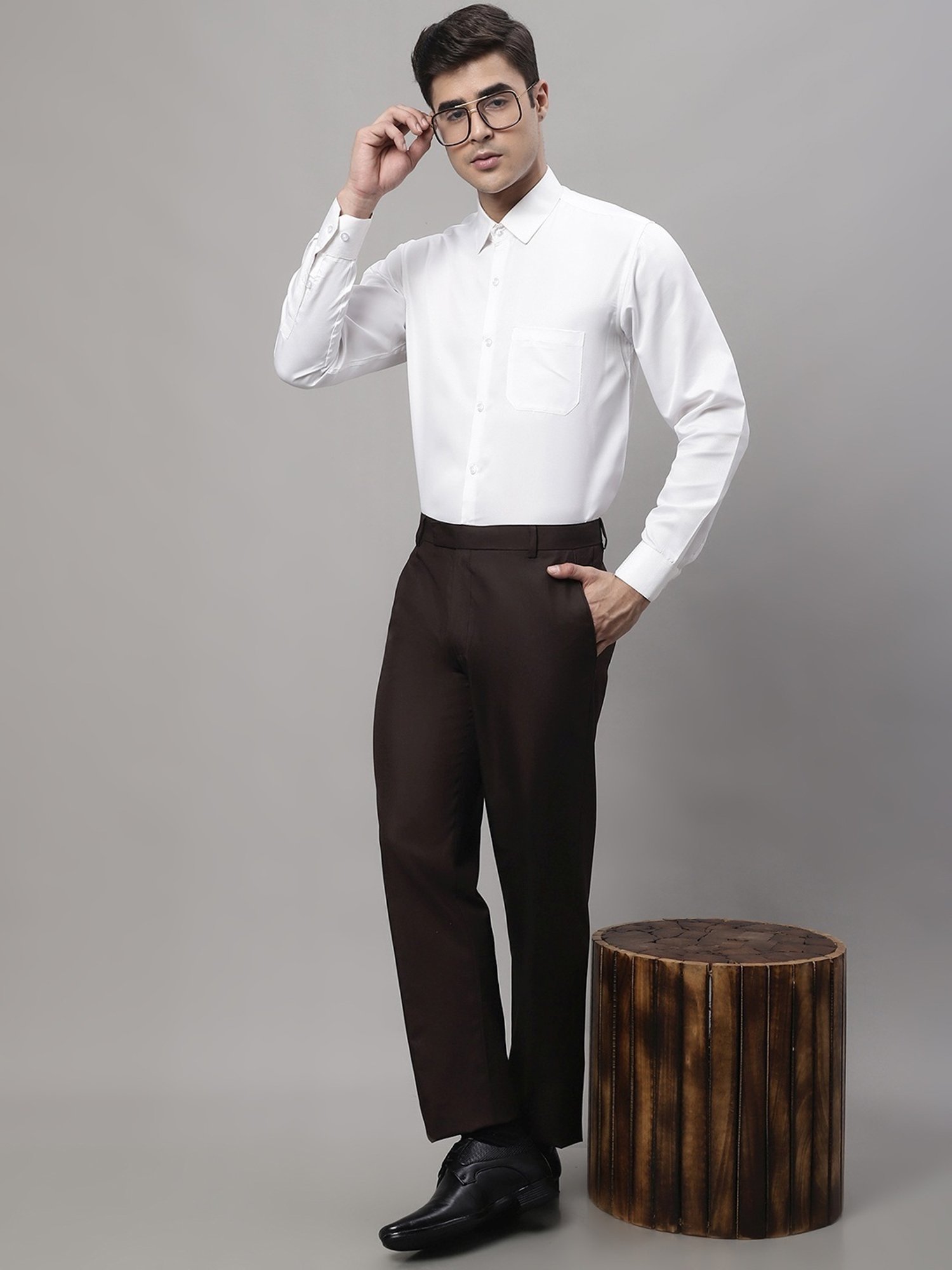 Jainish Coffee Cotton Tapered Fit Trousers