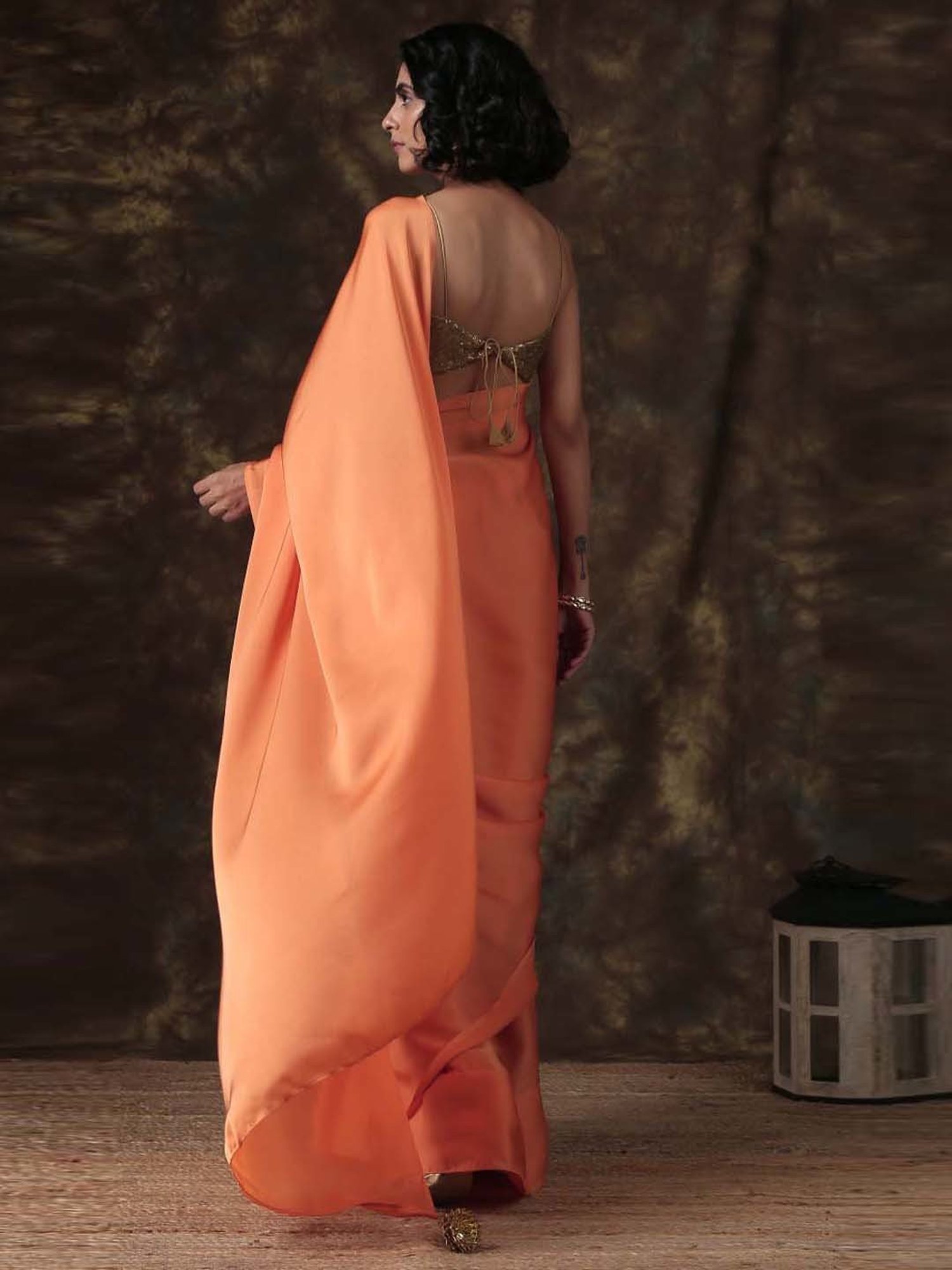 Swtantra Tangerine Satin Saree