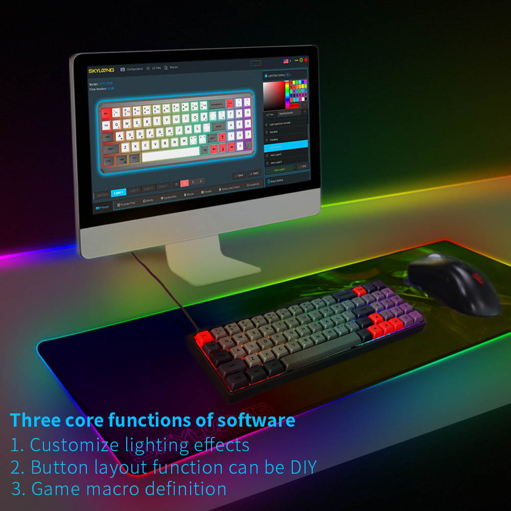 SK71 71 Keys Wired Mechanical Keyboard Gaming Keyboard with RGB Backlit, PBT Keycaps, Arrow Keys, Direction Keys, IP6X Dustproof Waterproof Hot Swappable for Win/Mac/Gaming(Mechanical Optical Axis)