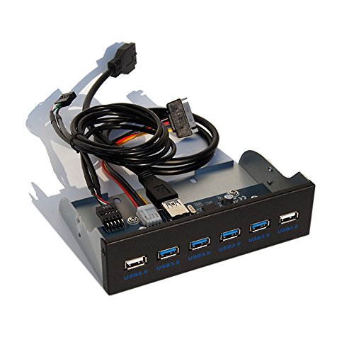 WERLEO USB 3.0 4-Ports + USB 2.0 2-Ports 5.25 inch Metal Front Panel USB Hub [ 20 Pin Connector & 2ft Adapter Cable]