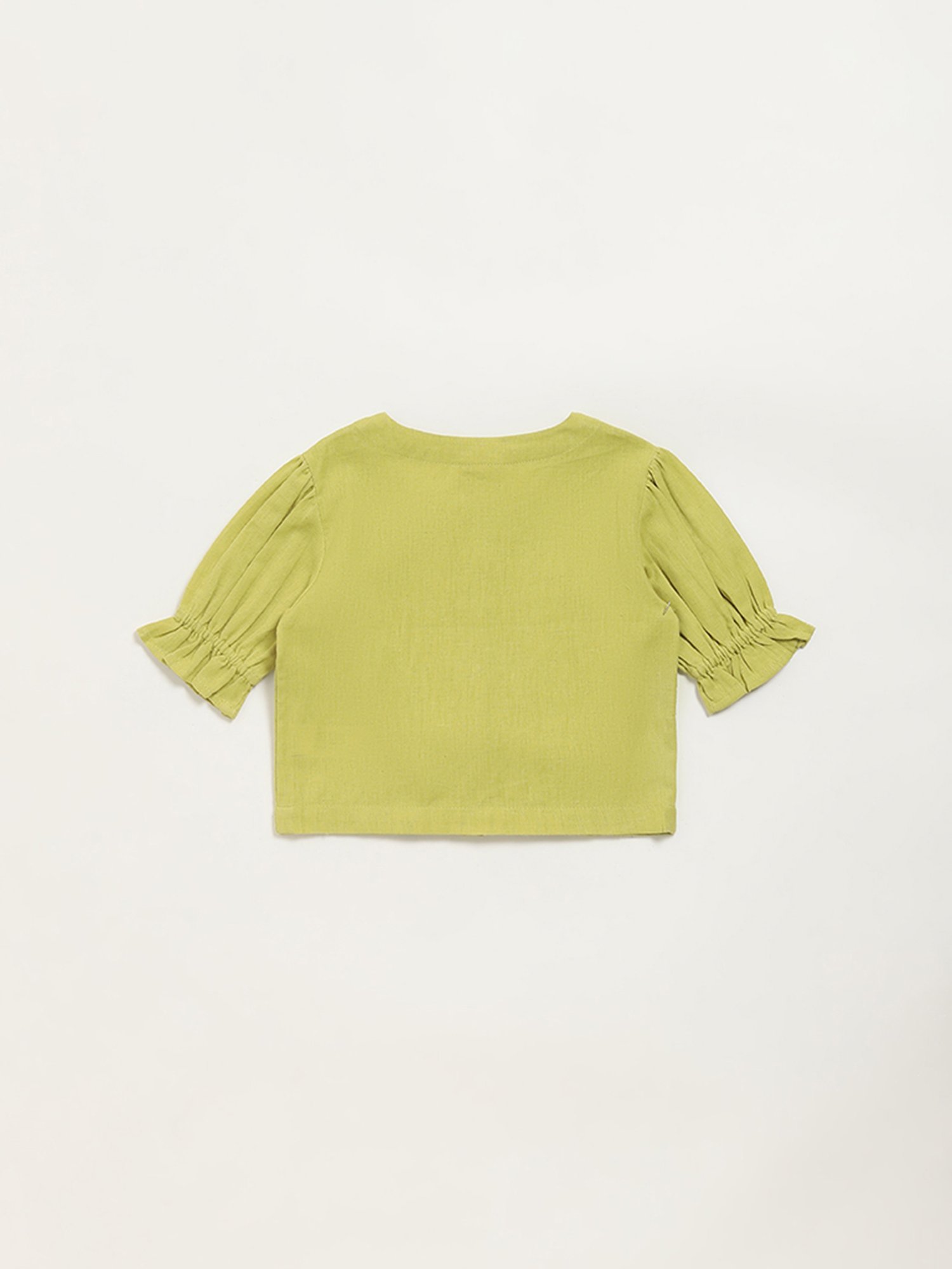 Utsa Kids by Westside Green Button-Up Floral Cotton Blend Top