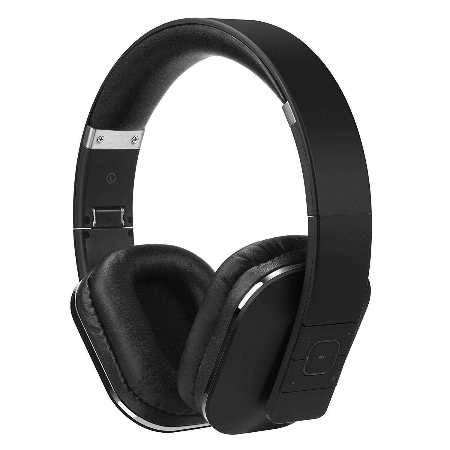 Over Ear Bluetooth Wireless Headphones- App for Custom Sound Control with 3.5mm Audio In/Headset Microphone - Black