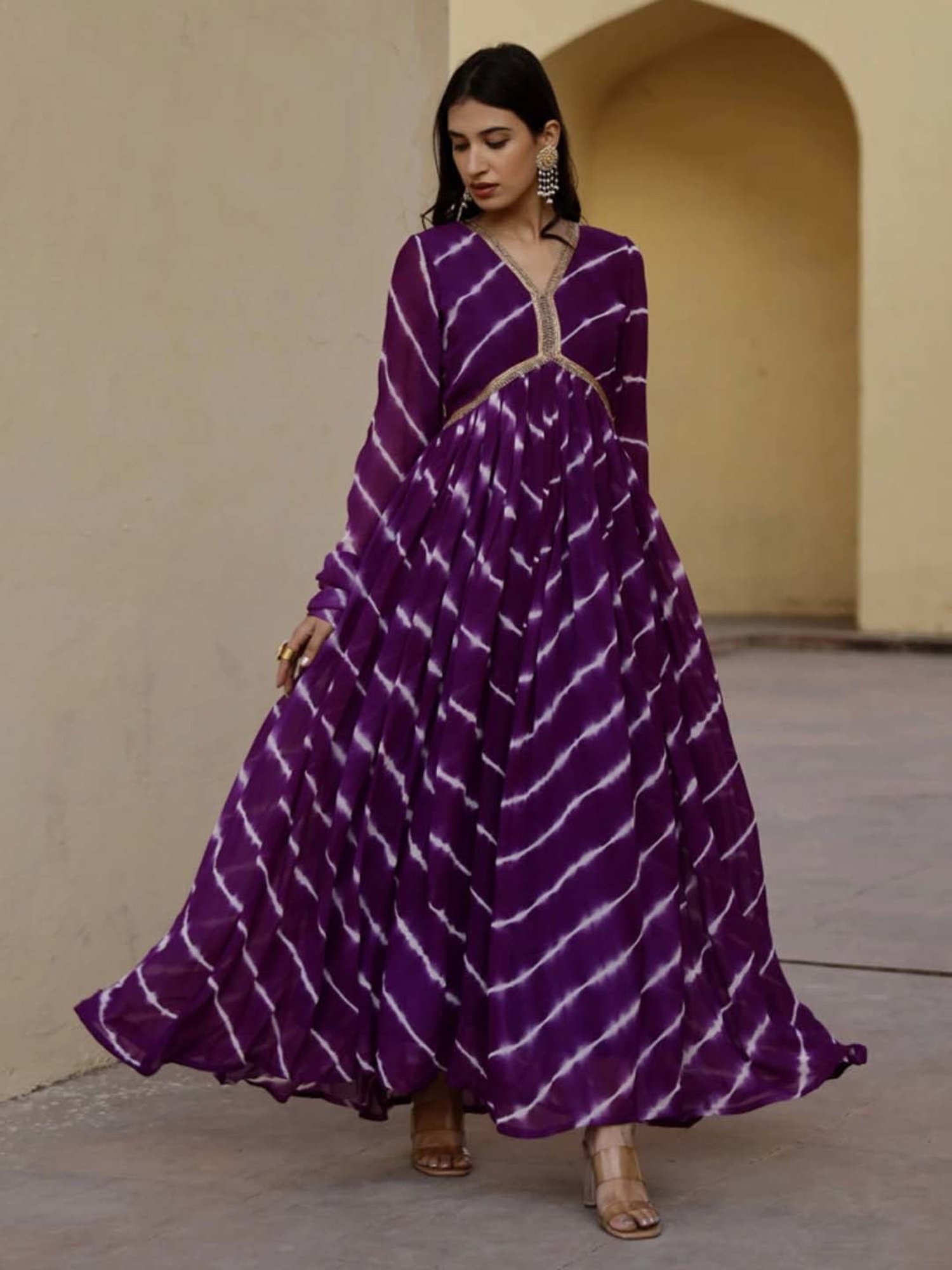 Asrumo Purple Tie And Dye Lehariya Anarkali