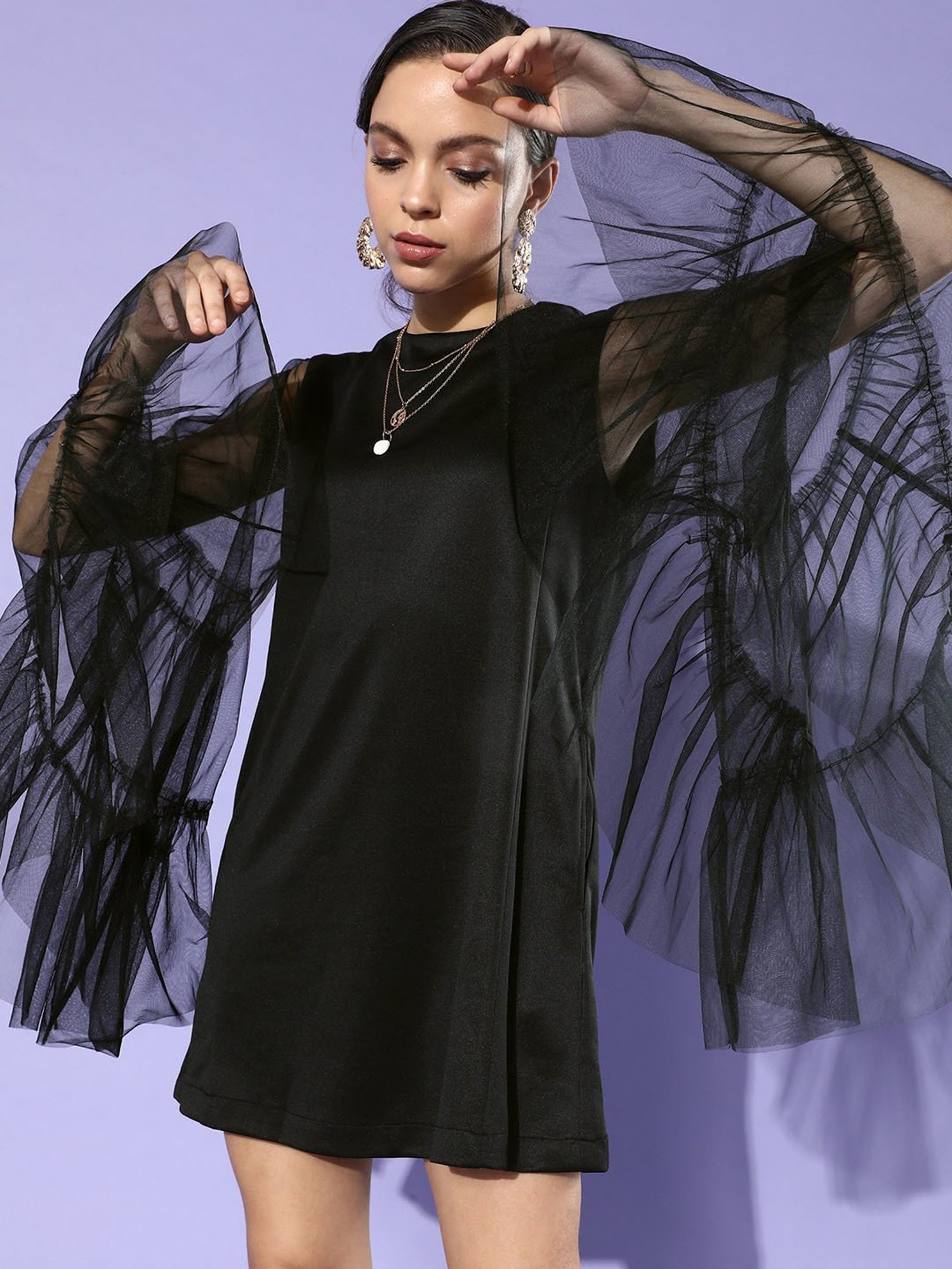 QUIERO Black Regular Fit A Line Dress