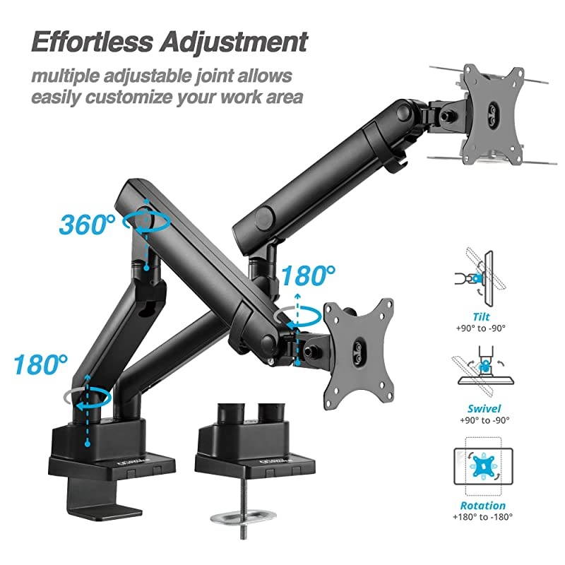 Dual 1332 Monitor Arm Desk Mount fits Two FlatCurved Monitor Full Motion Height Swivel Tilt Rotation Adjustable Monitor Arm VESACClampGrommetCable Management