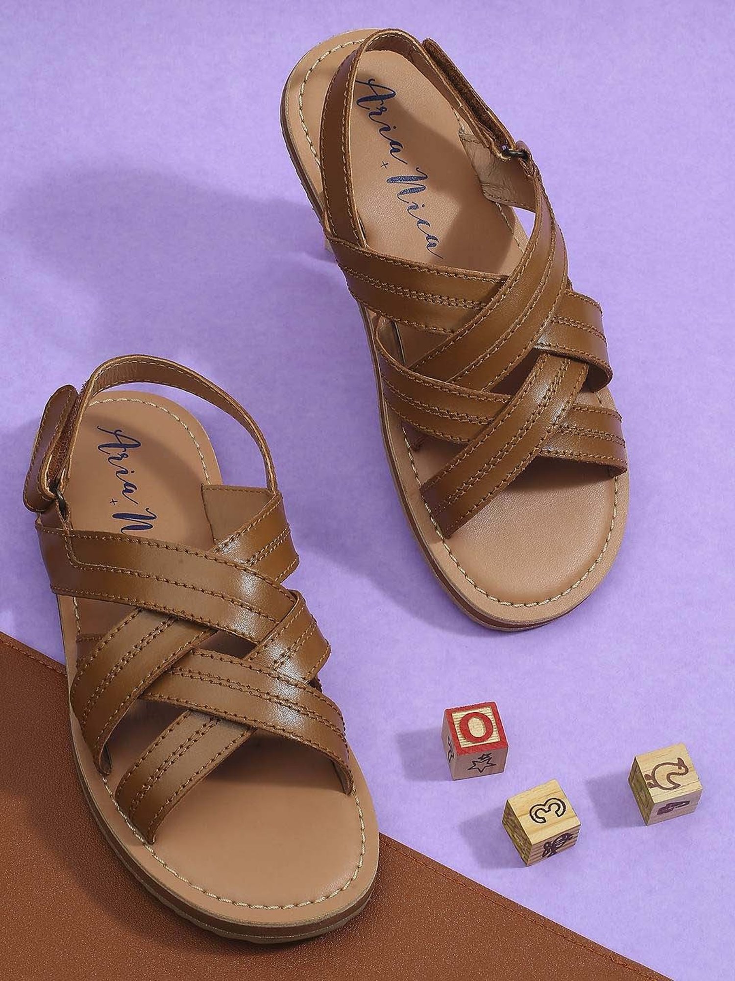 Aria Nica Kids Criss Cross Brown Cross Strap Sandals