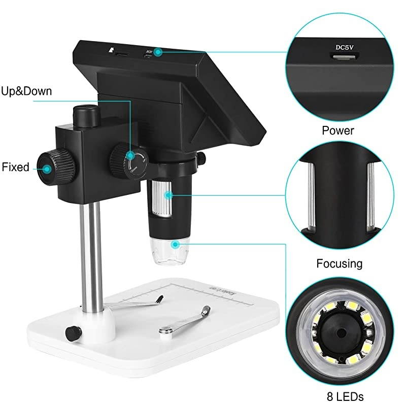 43 inch LCD Digital USB Microscope 720P 10X600X Magnification Zoom Handheld Endoscope Inspection Camera Video Recorder8 LED Adjustable LightRechargeable Lithium Battery MicroSD Storage