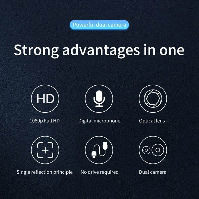 Webcam 1080P Webcam with Built-in Microphone for PC Dual Camera USB Plug-And-Play Full HD Camera Webcast Online Course