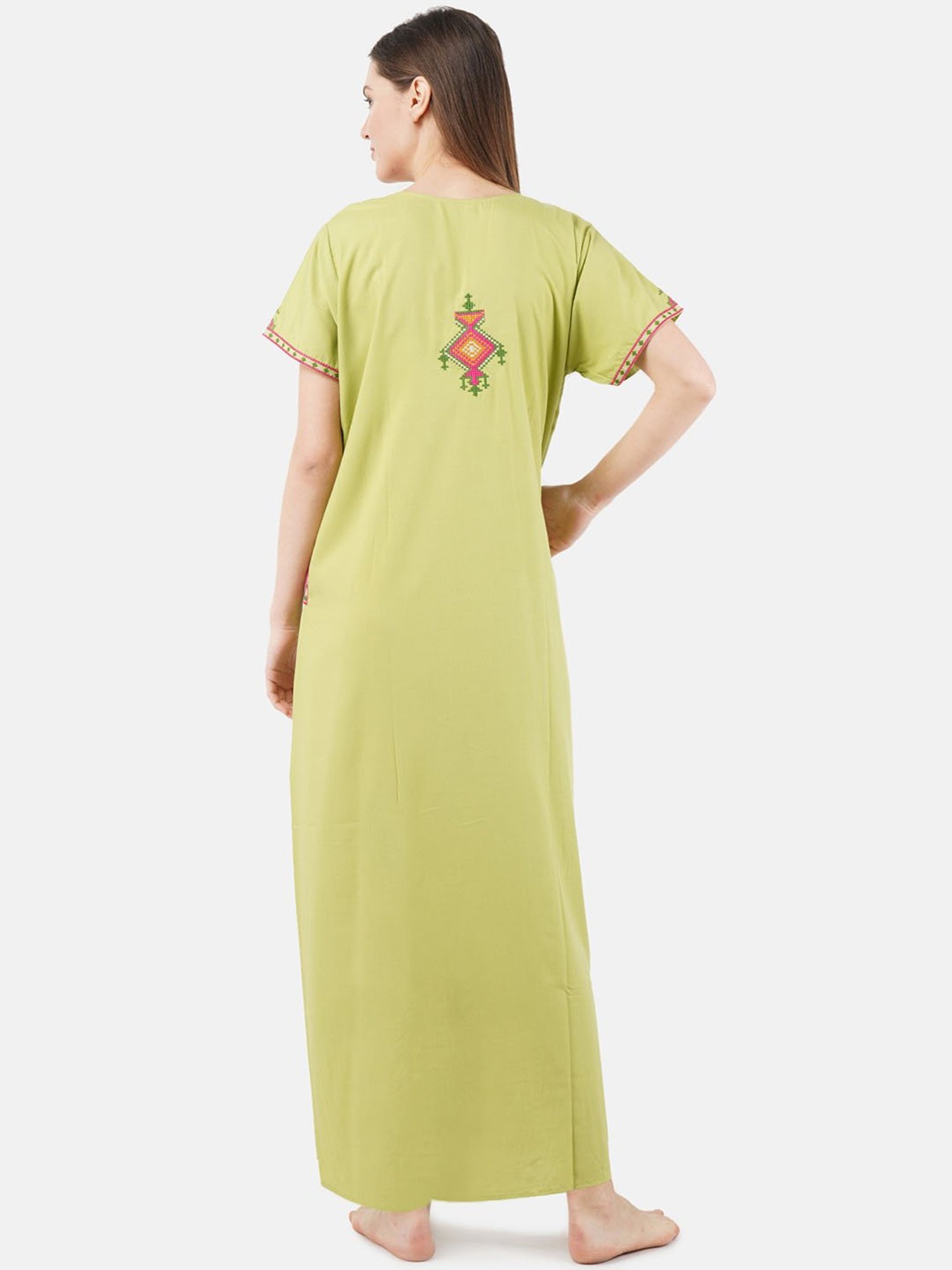KOI SLEEPWEAR Pista Green Embroidered Nighty