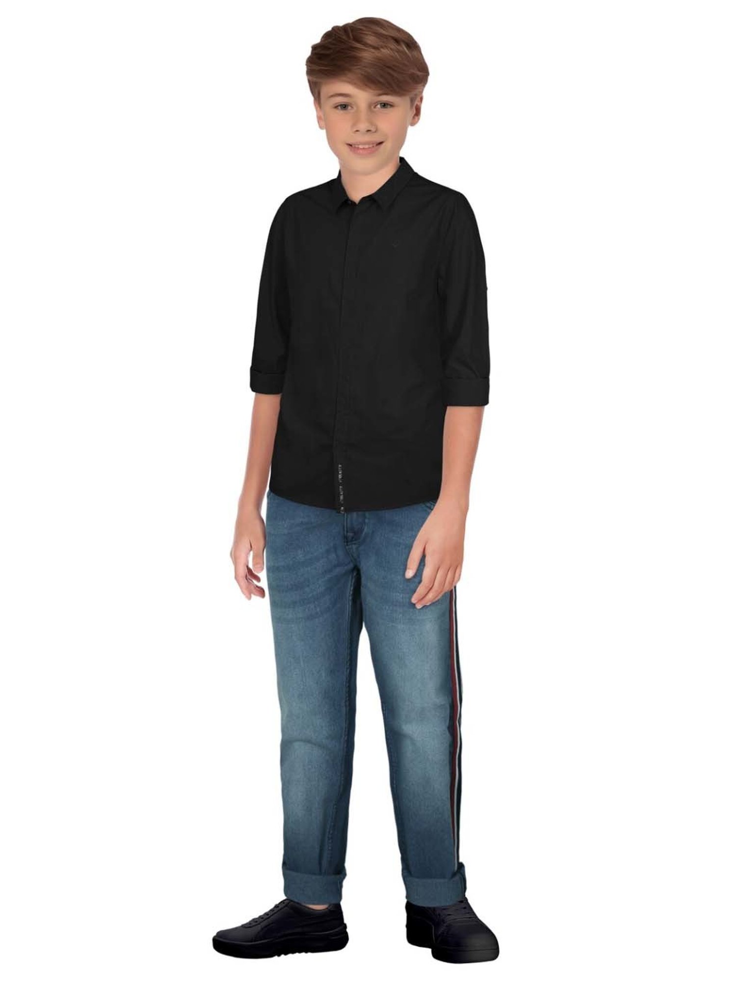 Allen Solly Junior Boys Black Logo Full Sleeves Shirt