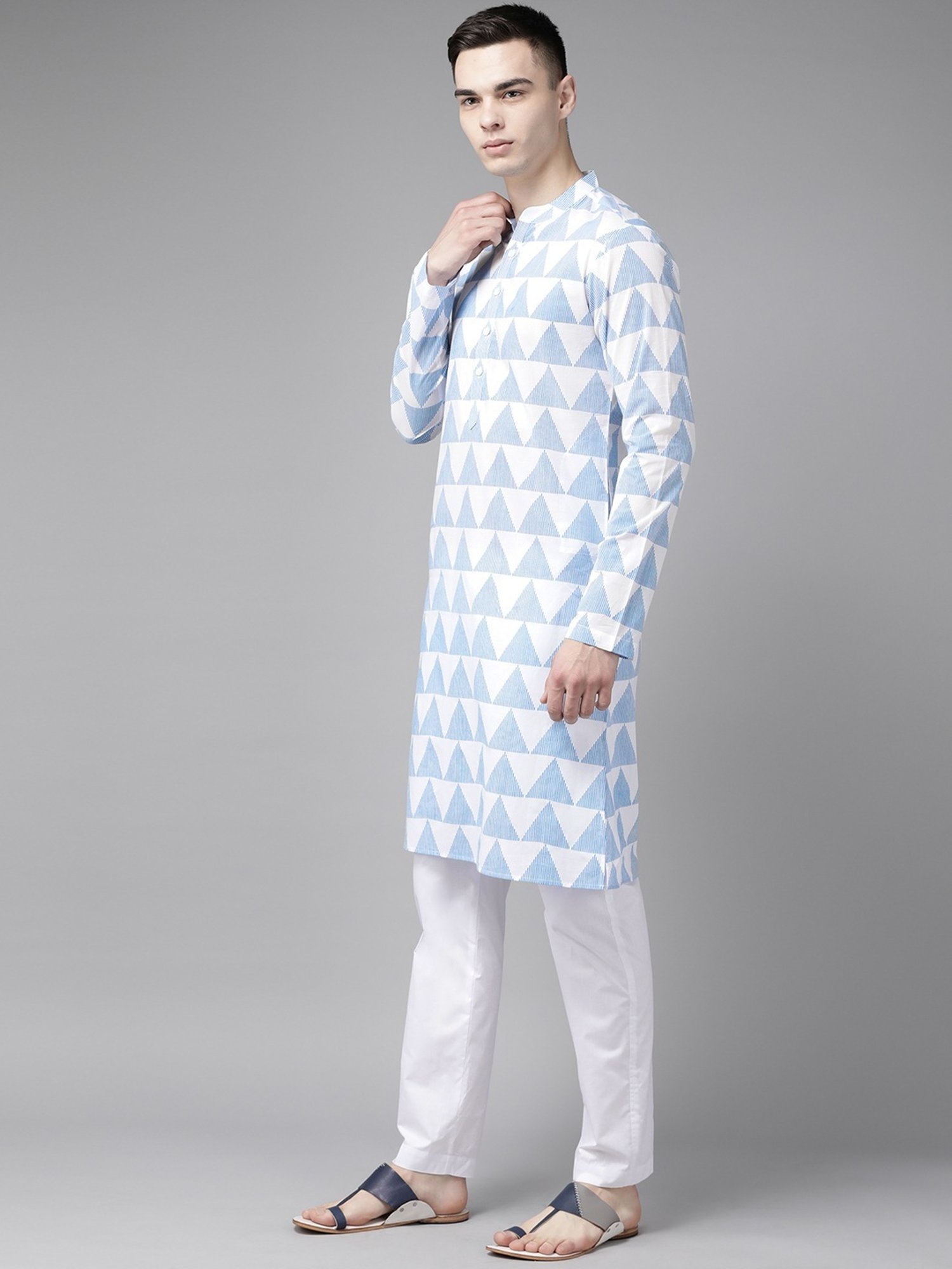 See Designs Blue & White Cotton Regular Fit Printed Kurta Bottom Set