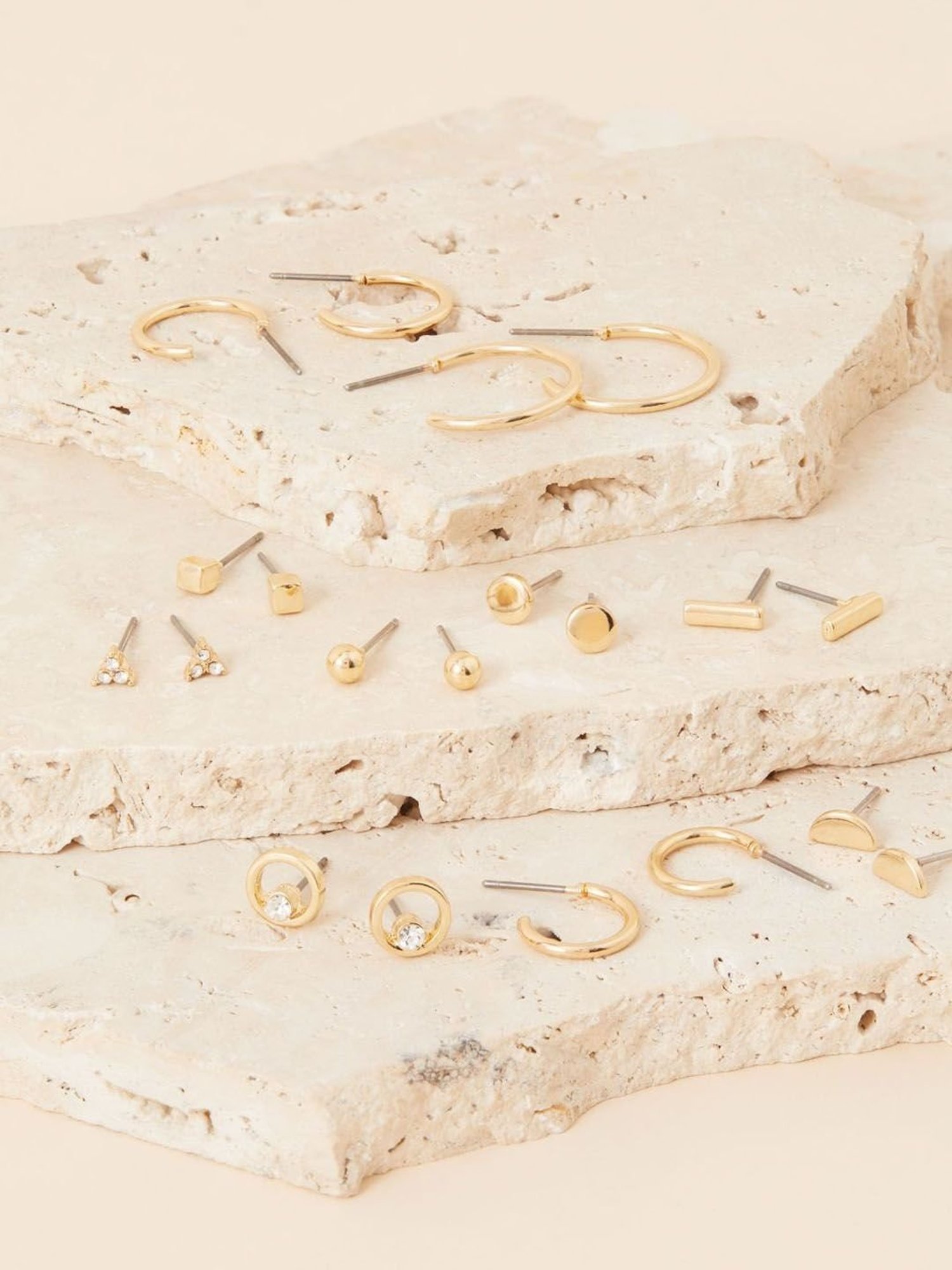 Accessorize London Women's Gold  Stud And Hoop Earrings- Set of 10