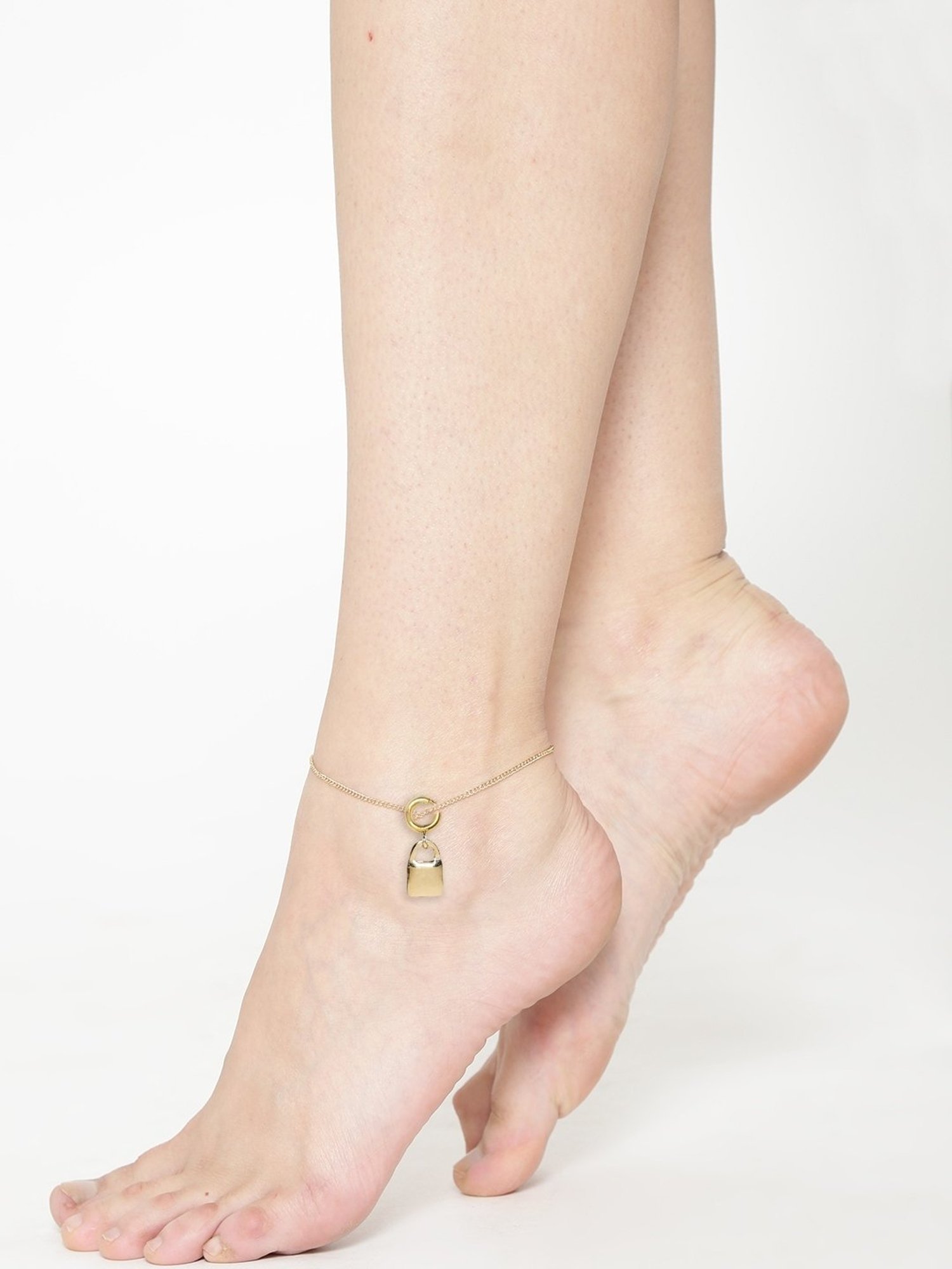 OOMPH Lock Charm Delicate Gold-Tone Fashion Stylish Latest Anklet for Women