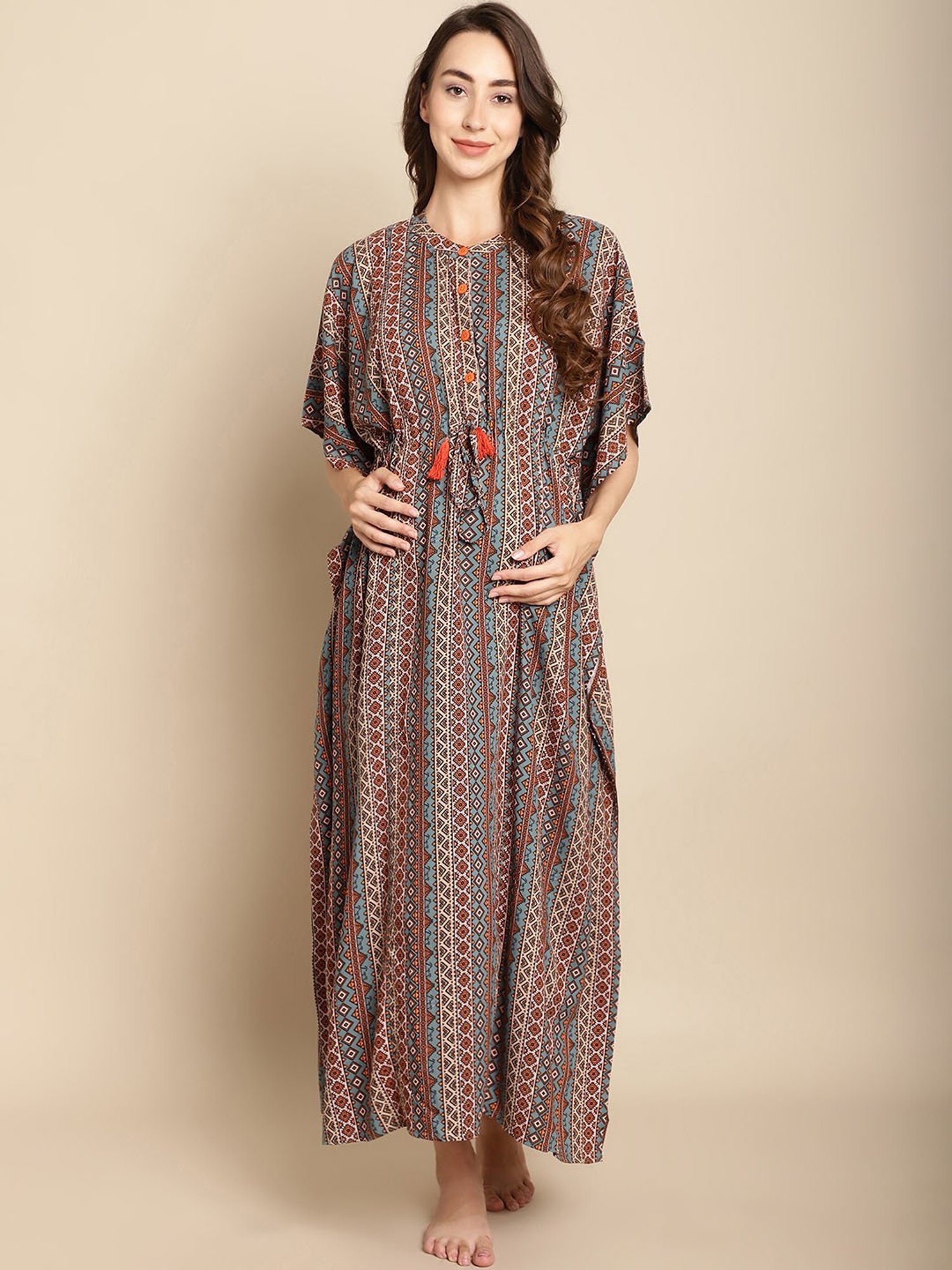 Secret Wish Multicolor Printed Maternity Kaftan Nighty