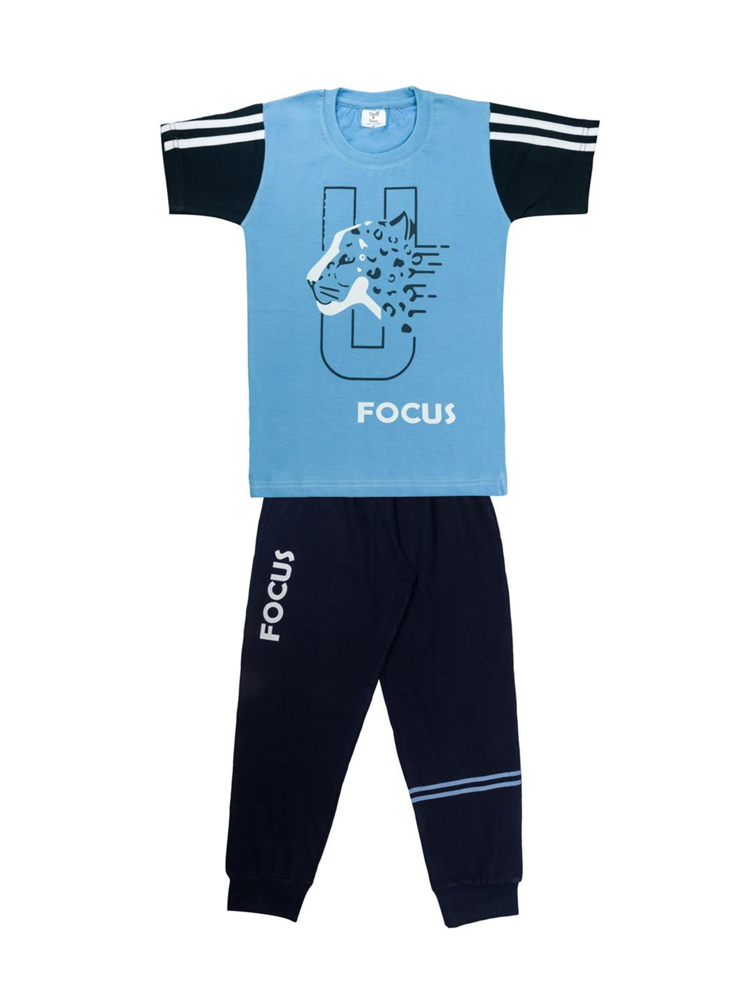 Todd N Teen Kids Printed Blue & Navy T-Shirt with Joggers