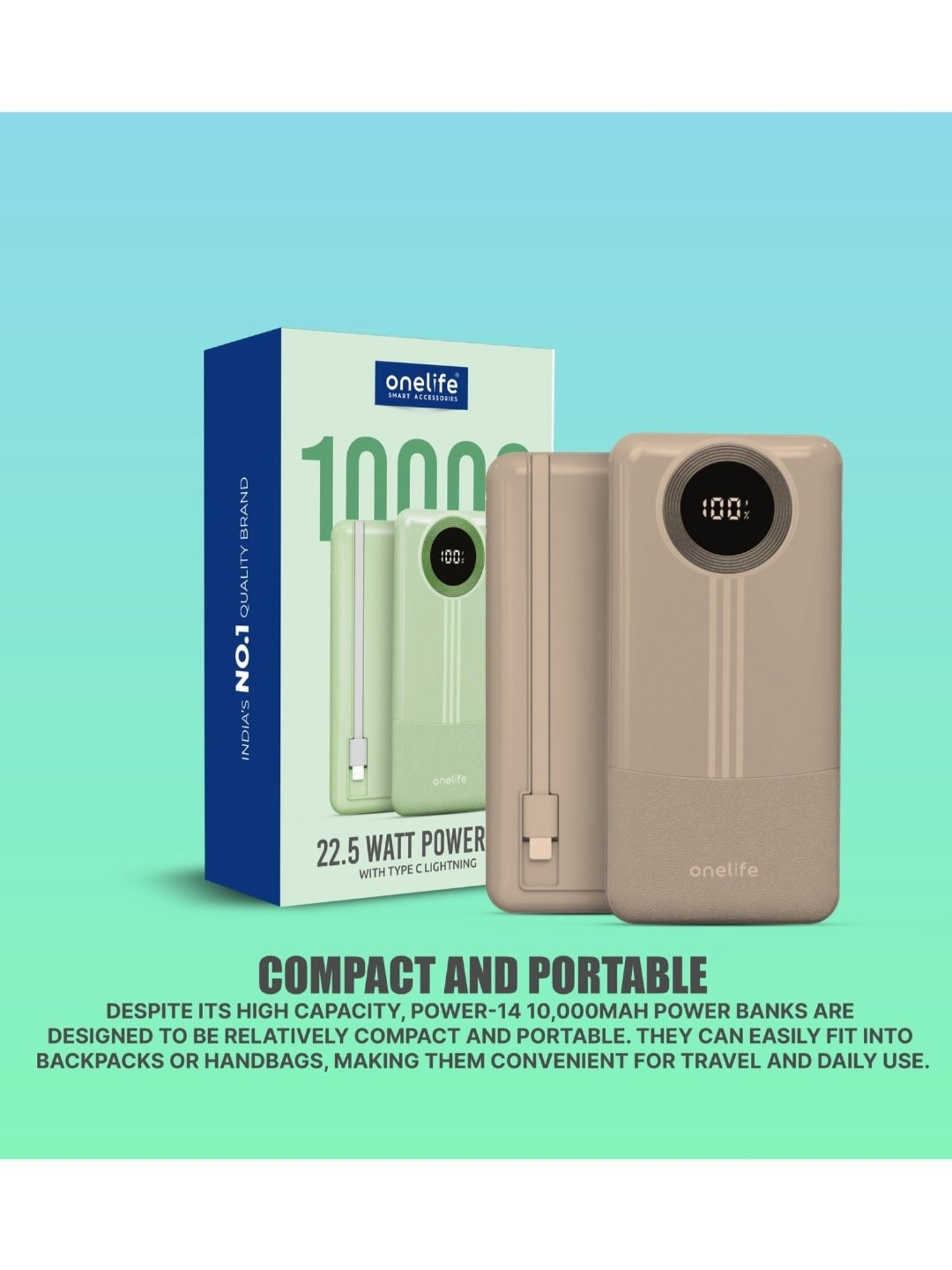 Onelife Power 14 10000 mAh 22.5W Slim Quick Charge Power Bank (Peach)