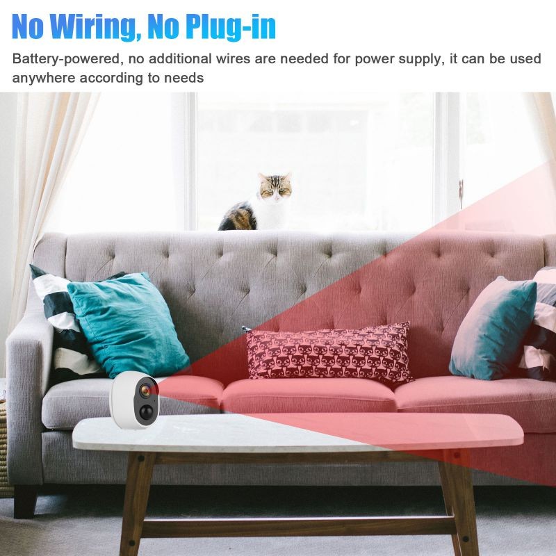 Outdoor Security IP Camera, Wireless Rechargeable Battery Powered Camera, 1080P WiFi Surveillance Camera for Home with Night Vision, Two Way Audio, PIR Motion Detection, IP66 Waterproof